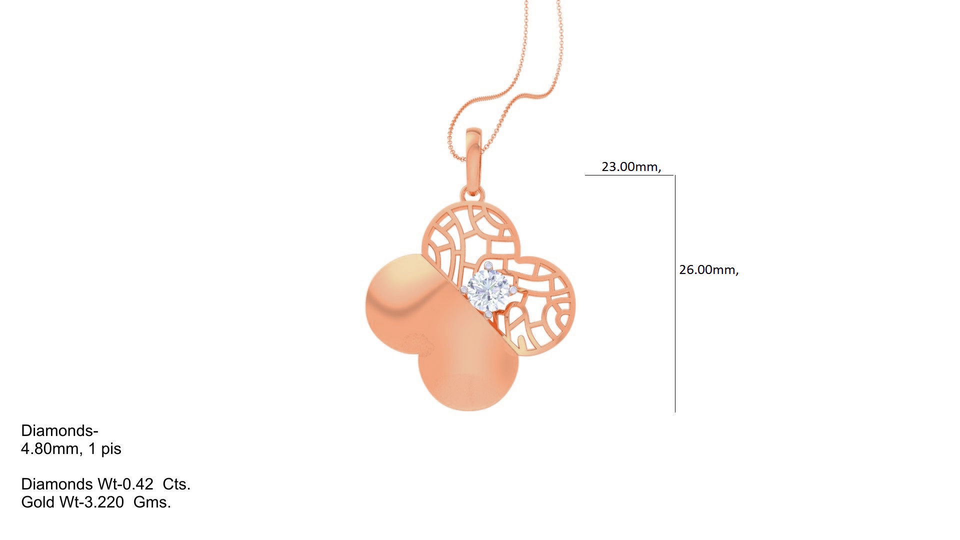 Solitaire Diamond Mesh Pendant 3dm stl obj gltf glb 3mf renders 3D print model_3