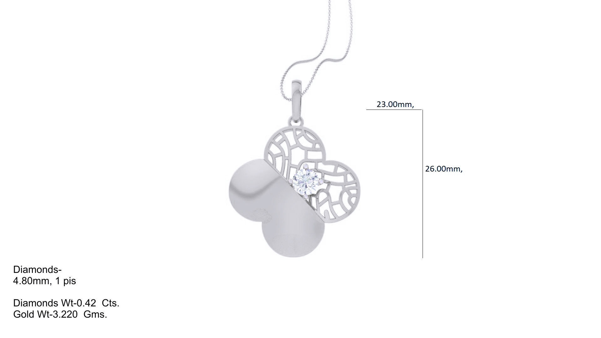 Solitaire Diamond Mesh Pendant 3dm stl obj gltf glb 3mf renders 3D print model_2