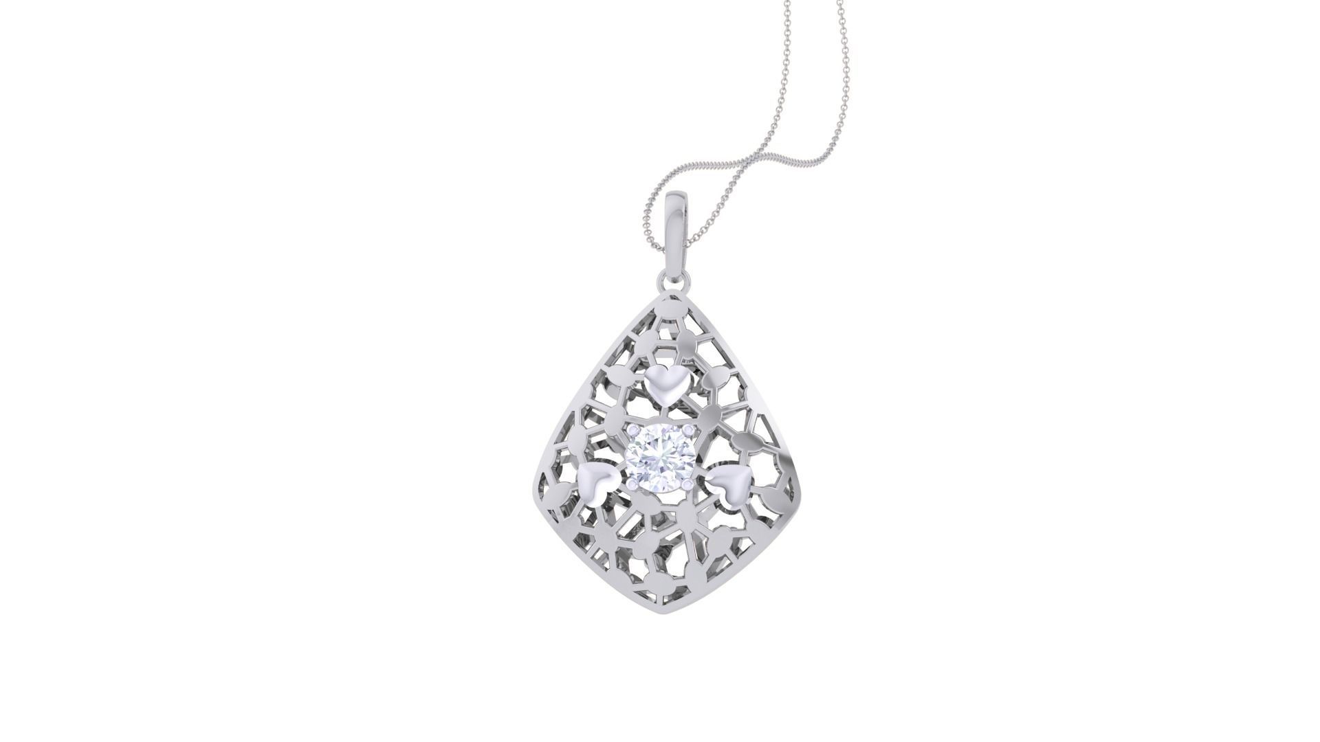 Solitaire Diamond Mesh Pendant 3dm stl obj gltf glb 3mf renders 3D print model_4