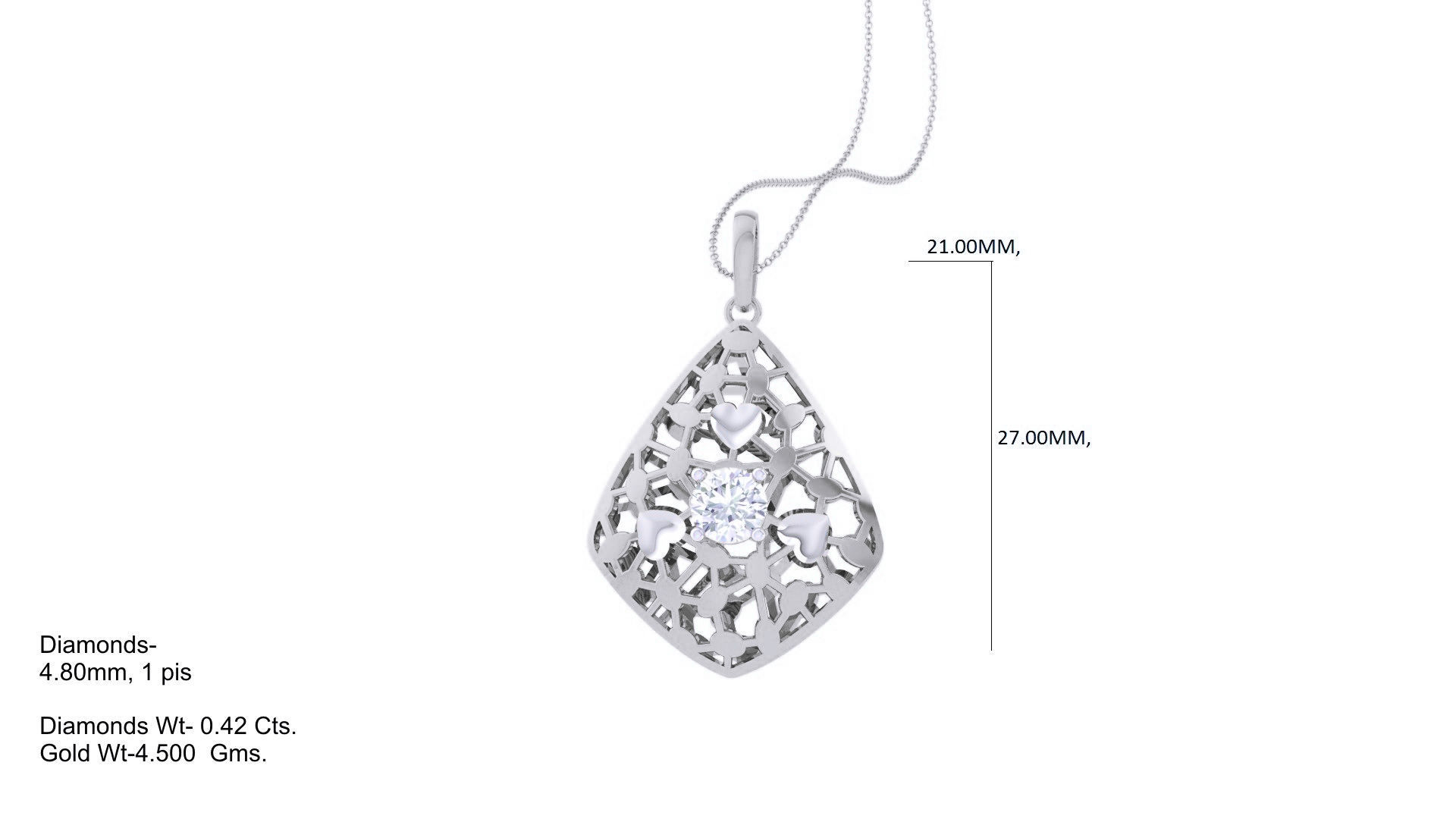 Solitaire Diamond Mesh Pendant 3dm stl obj gltf glb 3mf renders 3D print model_2