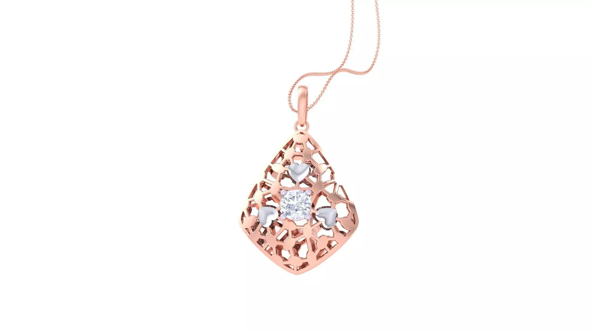 Solitaire Diamond Mesh Pendant 3dm stl obj gltf glb 3mf renders 3D print model_0