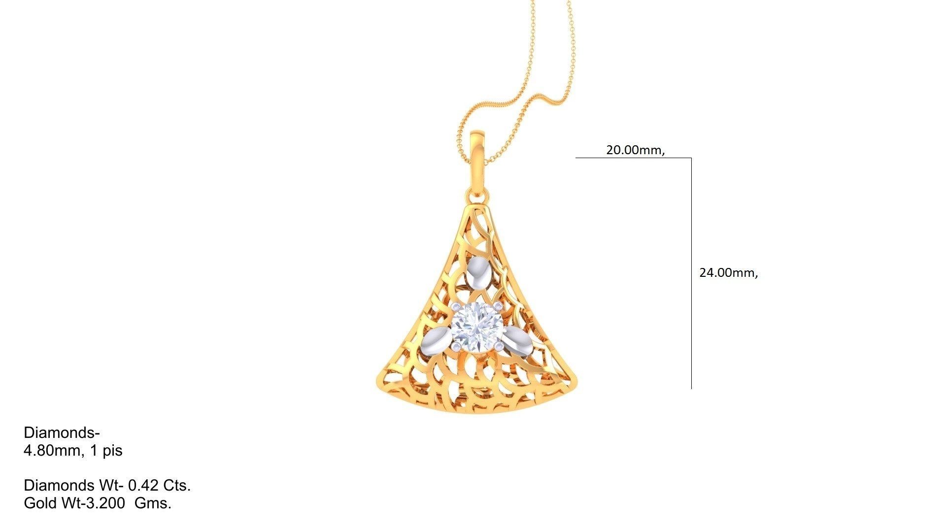Solitaire Diamond Mesh Pendant 3dm stl obj gltf glb 3mf renders 3D print model_1