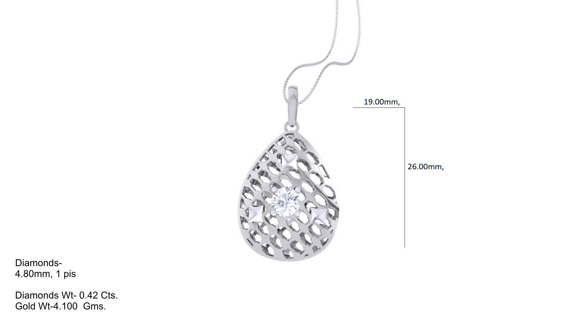 Solitaire Diamond Mesh Pendant 3dm stl obj gltf glb 3mf renders 3D print model_3