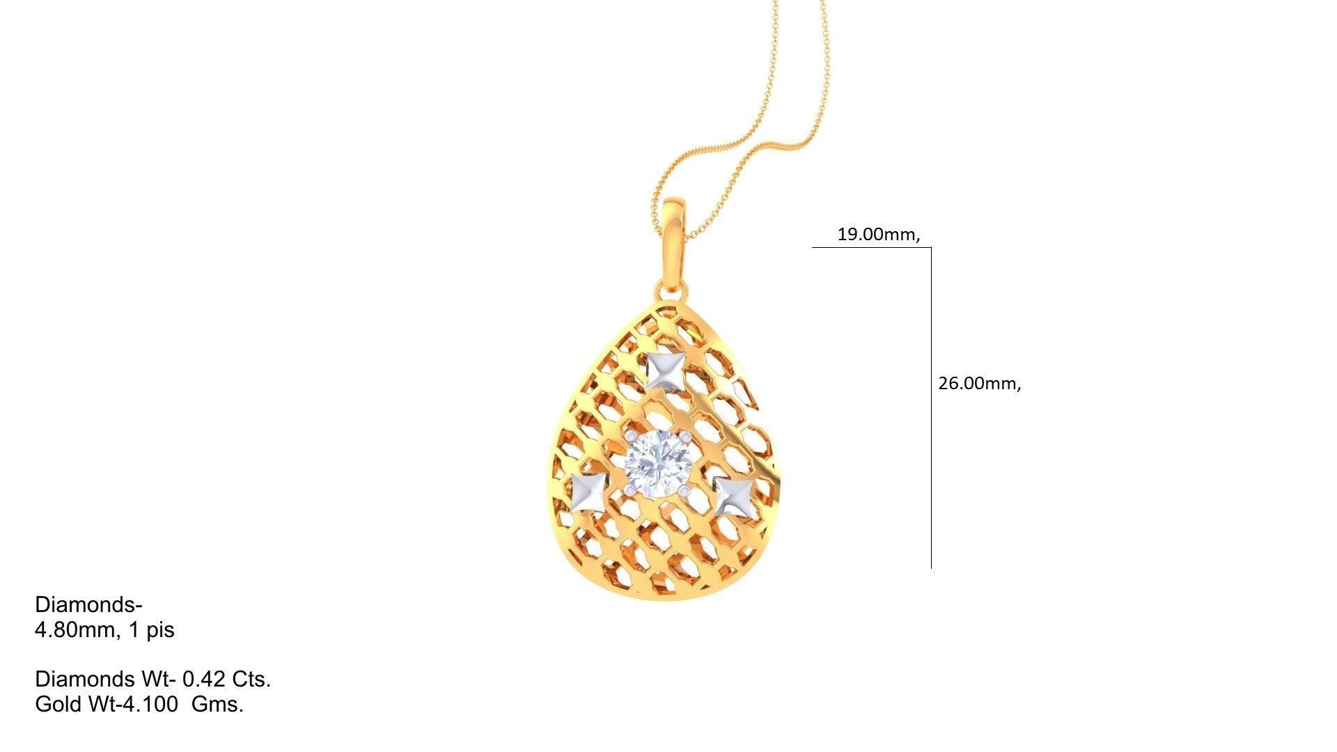 Solitaire Diamond Mesh Pendant 3dm stl obj gltf glb 3mf renders 3D print model_1