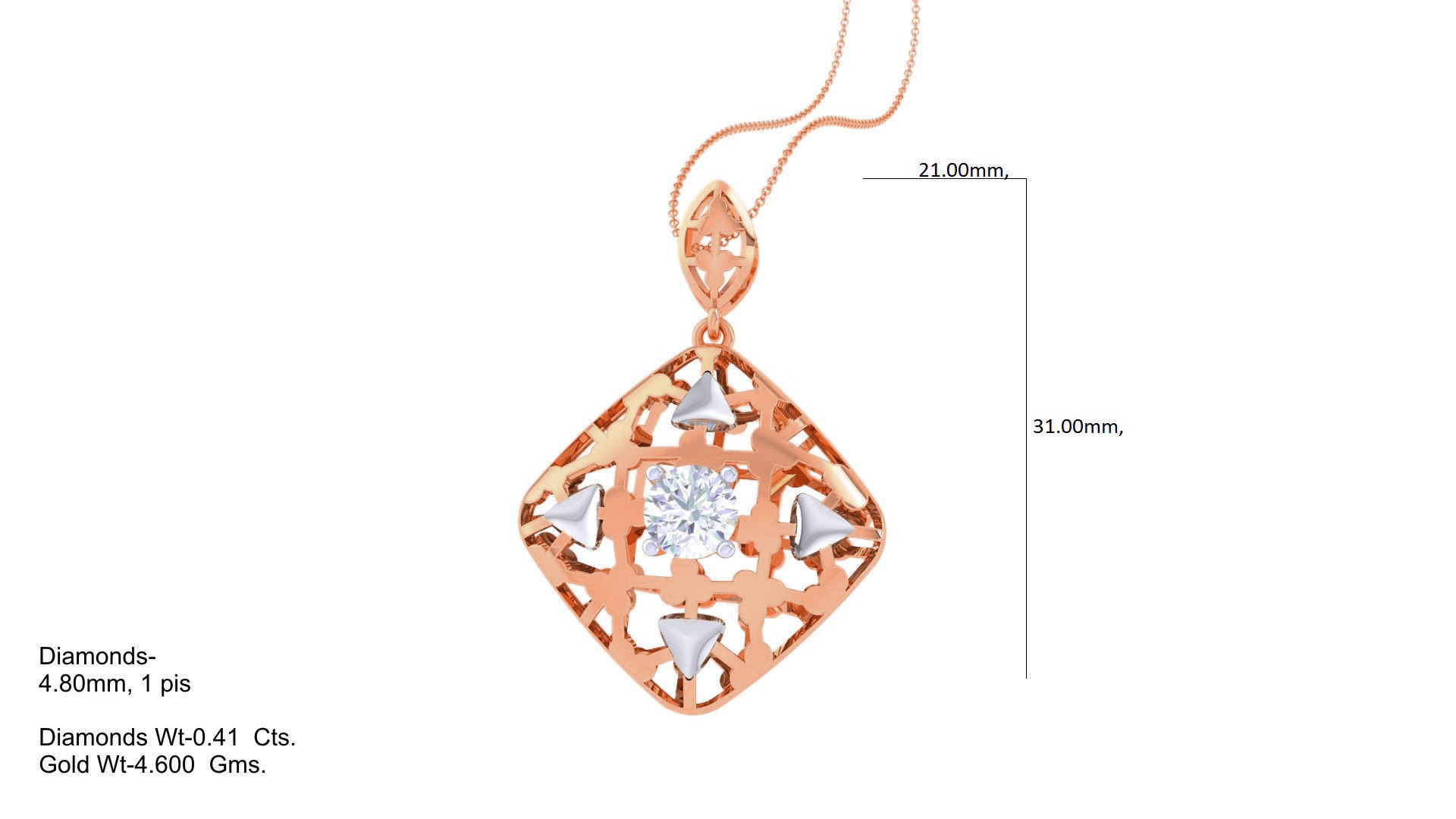 Solitaire Diamond Mesh Pendant 3dm stl obj gltf glb 3mf renders 3D print model_2