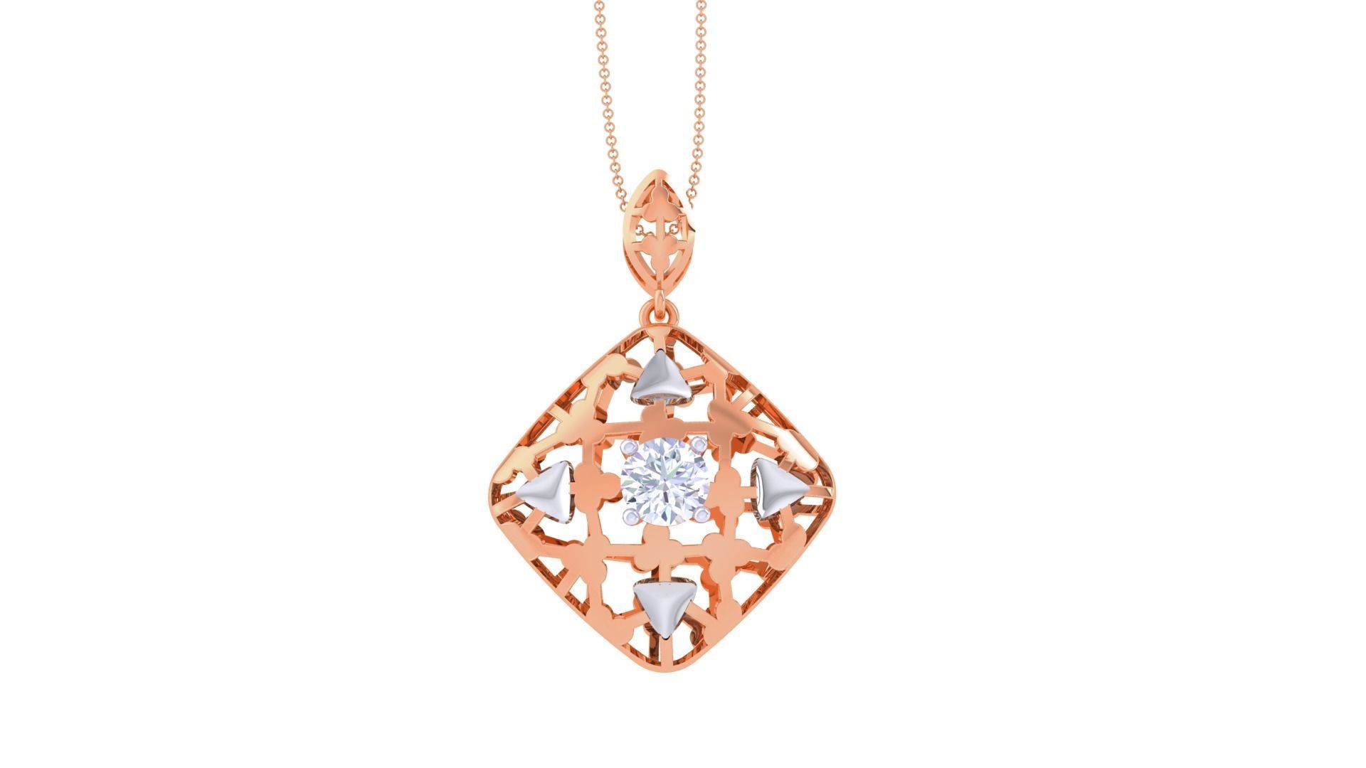 Solitaire Diamond Mesh Pendant 3dm stl obj gltf glb 3mf renders 3D print model_9