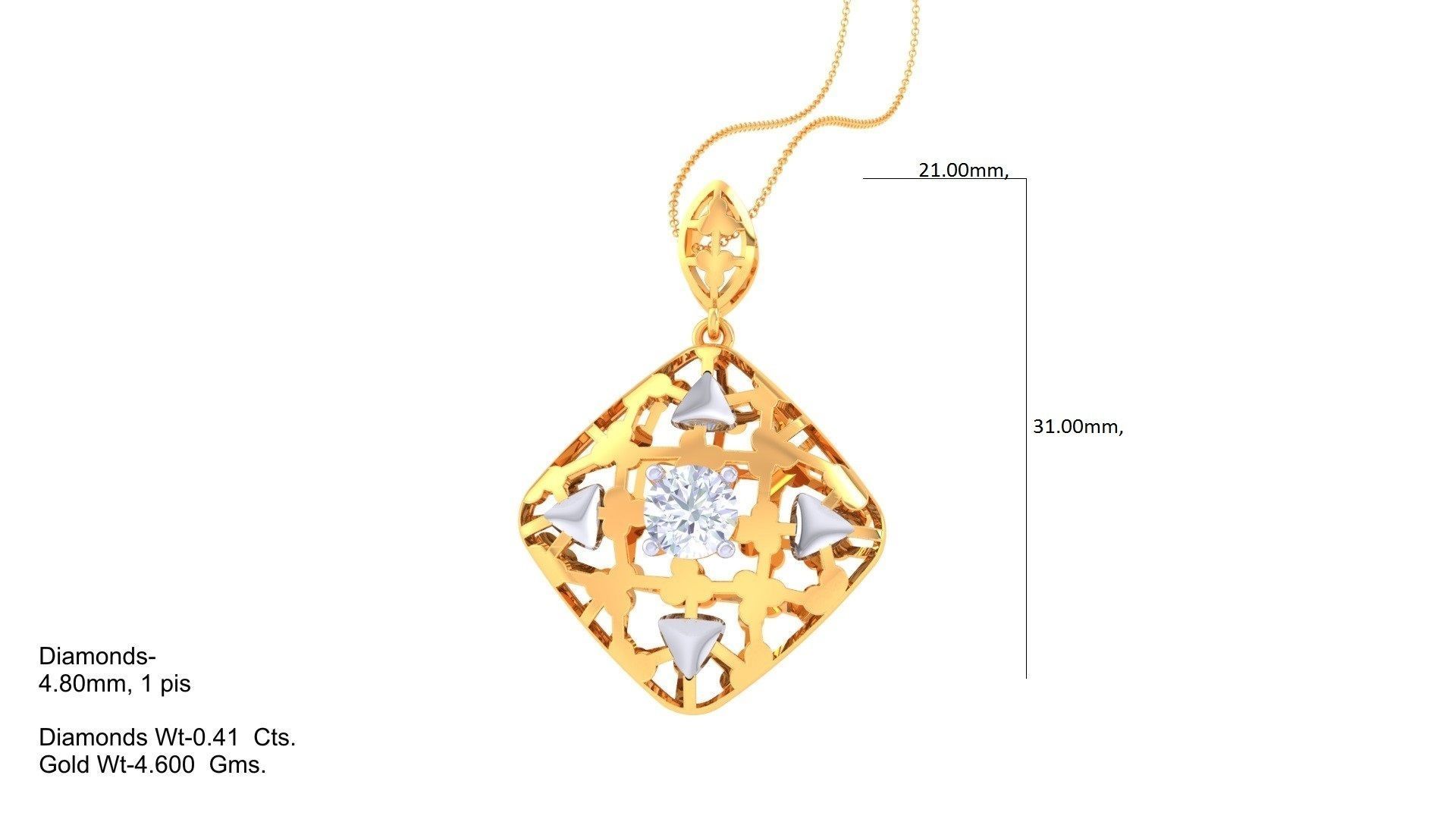 Solitaire Diamond Mesh Pendant 3dm stl obj gltf glb 3mf renders 3D print model_1