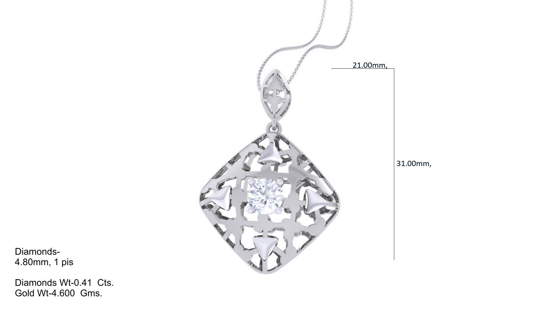 Solitaire Diamond Mesh Pendant 3dm stl obj gltf glb 3mf renders 3D print model_3