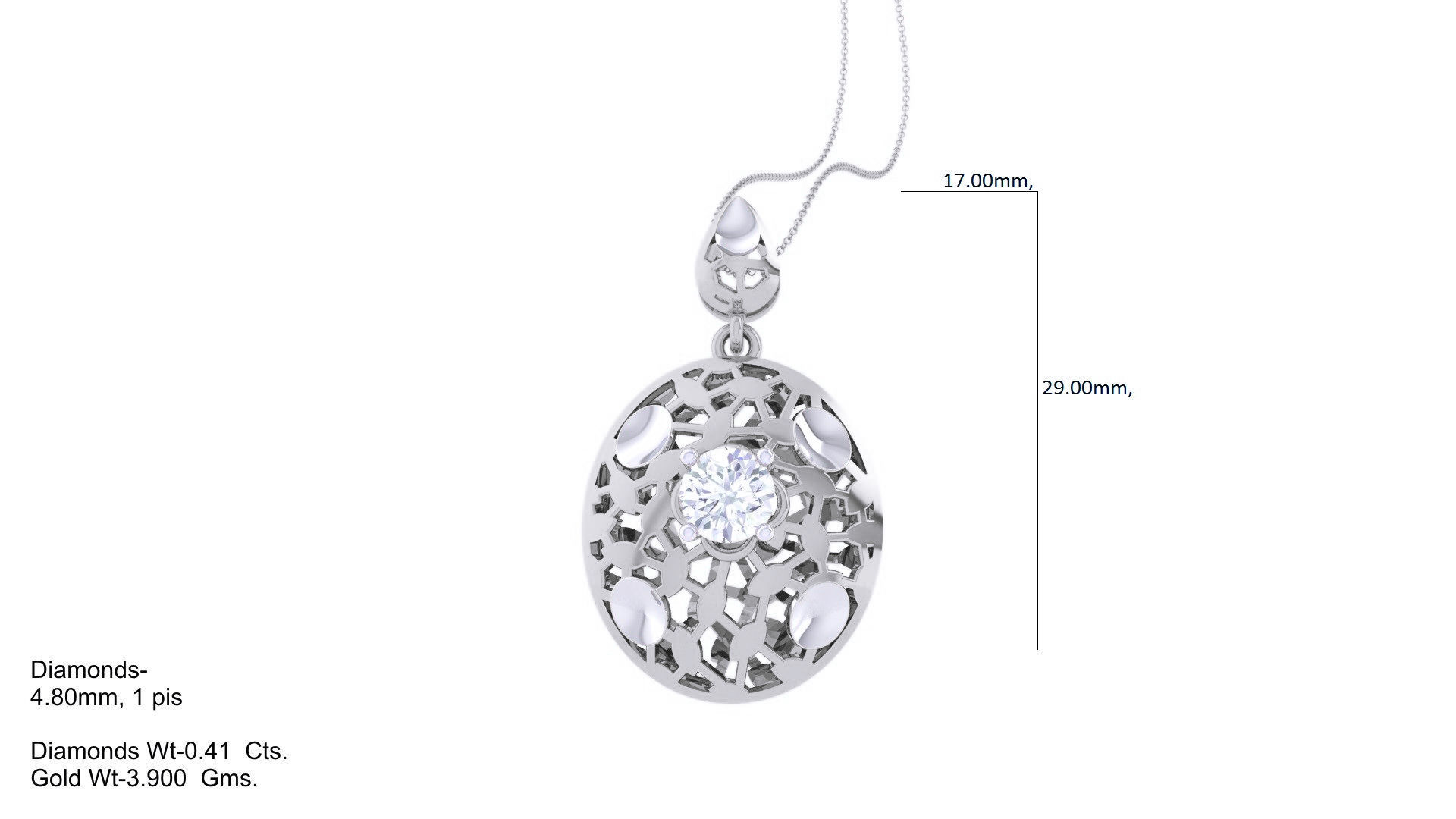 Solitaire Diamond Mesh Pendant 3dm stl obj gltf glb 3mf renders 3D print model_3