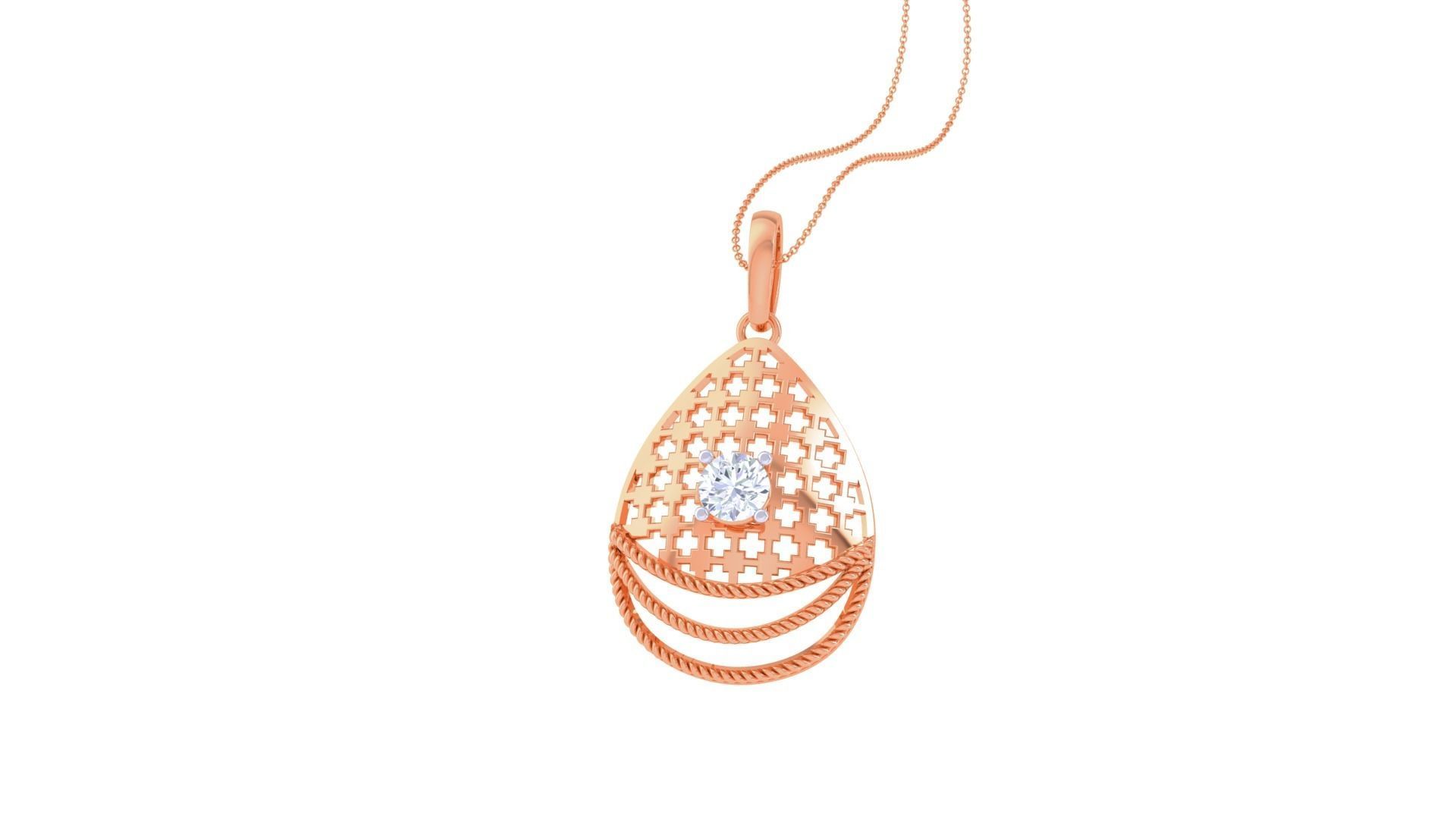 Solitaire Diamond Mesh Pendant 3dm stl obj gltf glb 3mf renders 3D print model_6