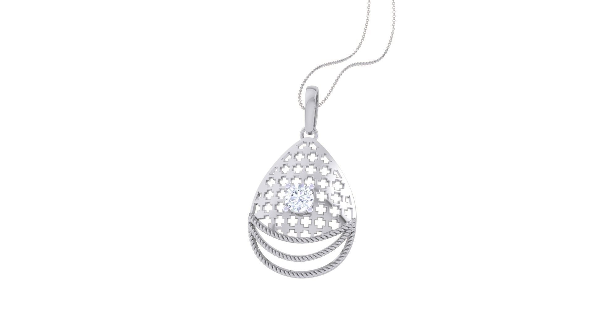 Solitaire Diamond Mesh Pendant 3dm stl obj gltf glb 3mf renders 3D print model_5
