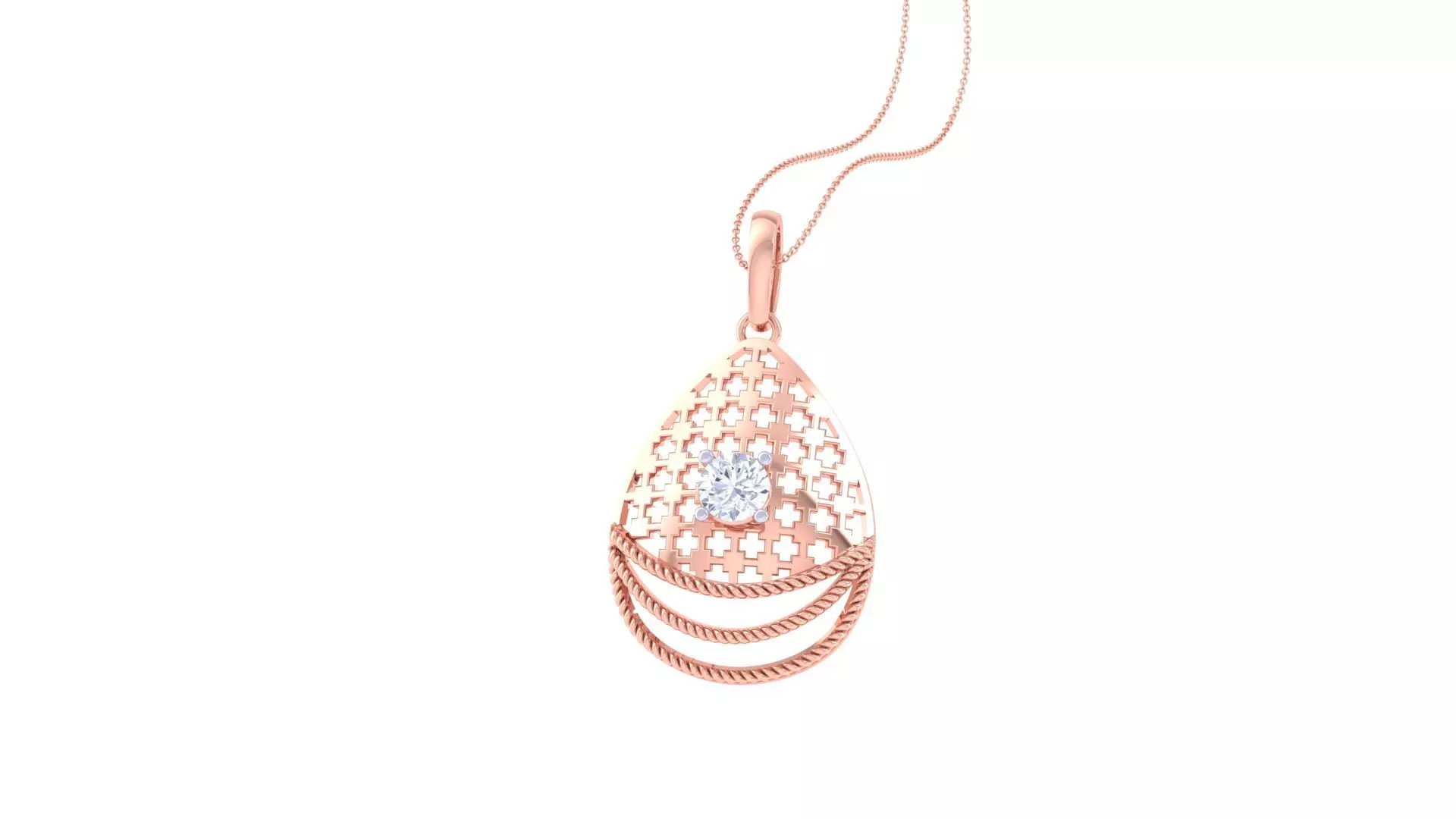 Solitaire Diamond Mesh Pendant 3dm stl obj gltf glb 3mf renders 3D print model_0