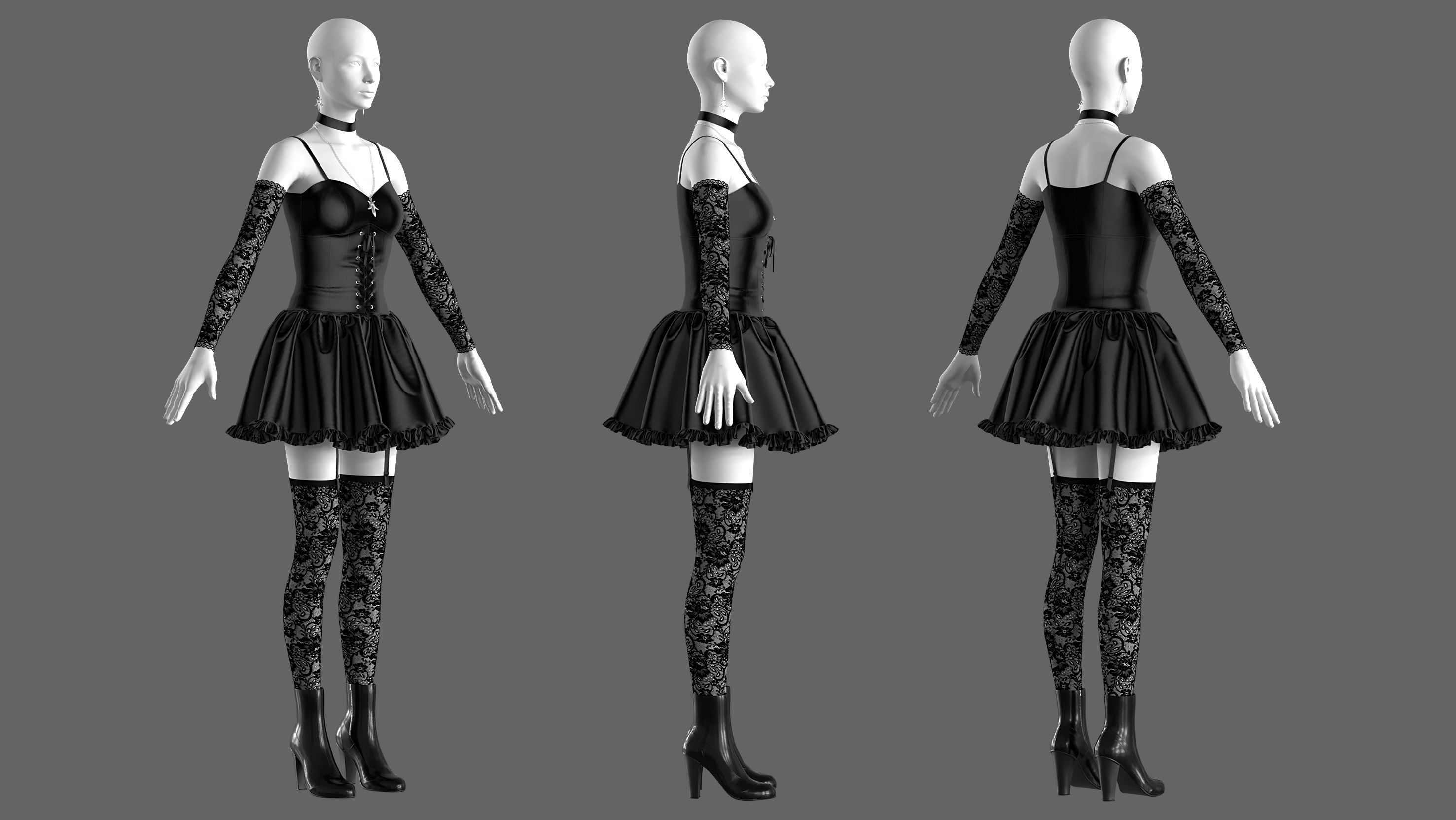 Gothic Outfit 3D model_2