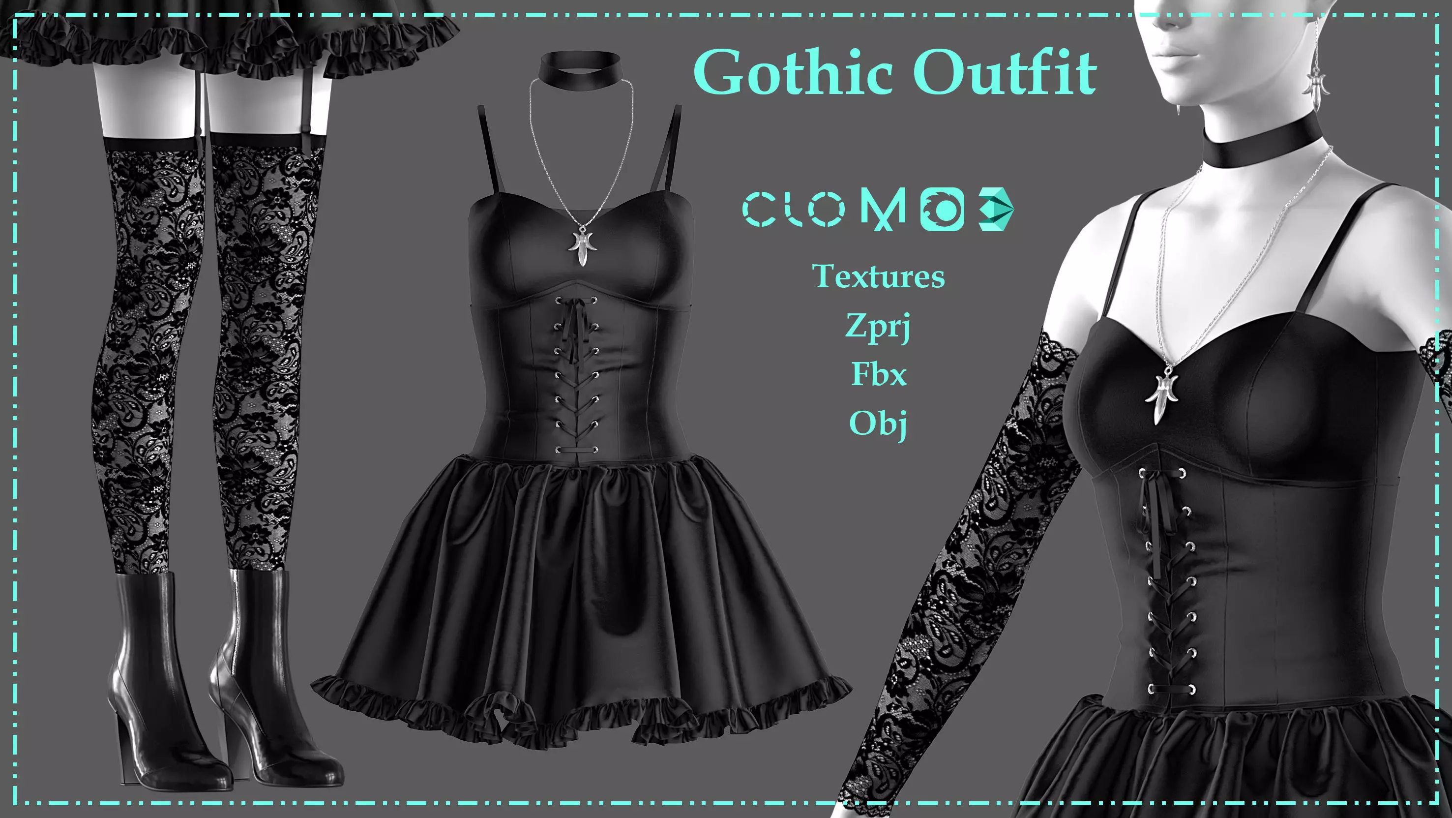 Gothic Outfit 3D model_0