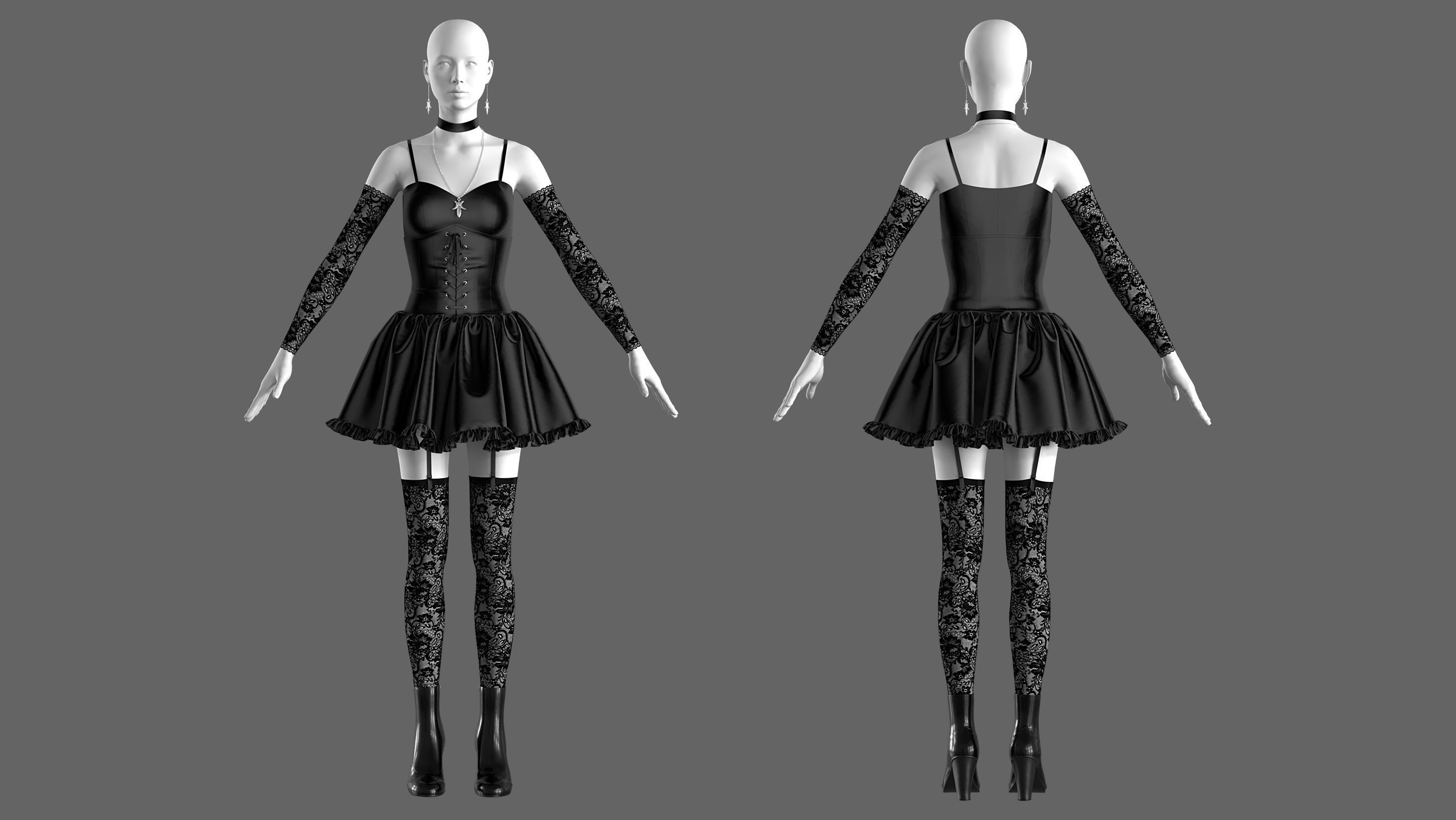 Gothic Outfit 3D model_1