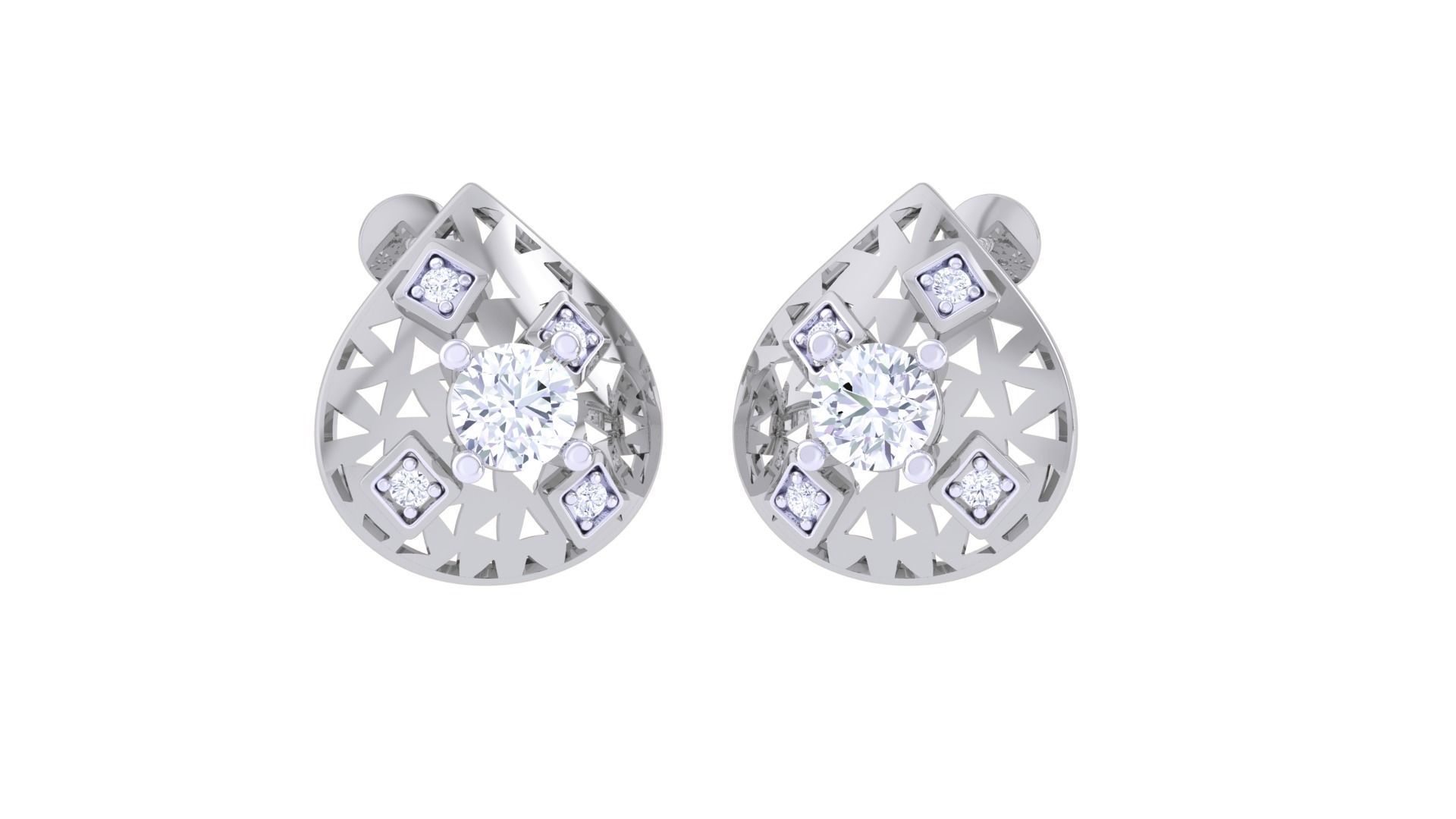 Women solitaire studs mesh Earrings 3dm stl 3mf obj glb gltf mtl 3D print model_4
