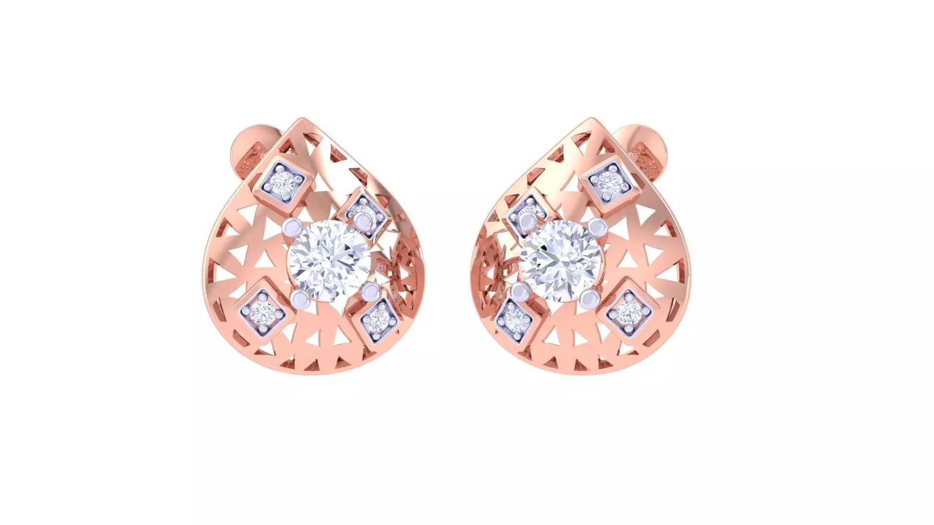 Women solitaire studs mesh Earrings 3dm stl 3mf obj glb gltf mtl 3D print model_0