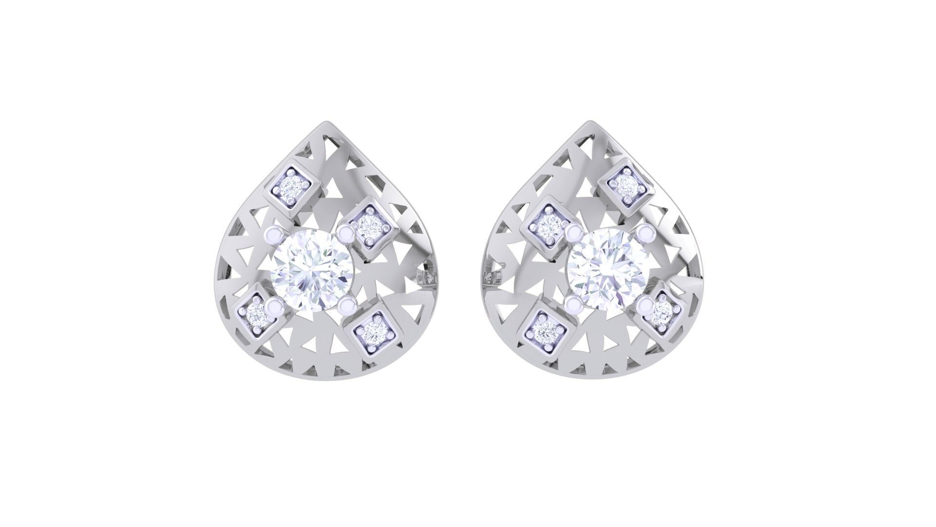 Women solitaire studs mesh Earrings 3dm stl 3mf obj glb gltf mtl 3D print model_9