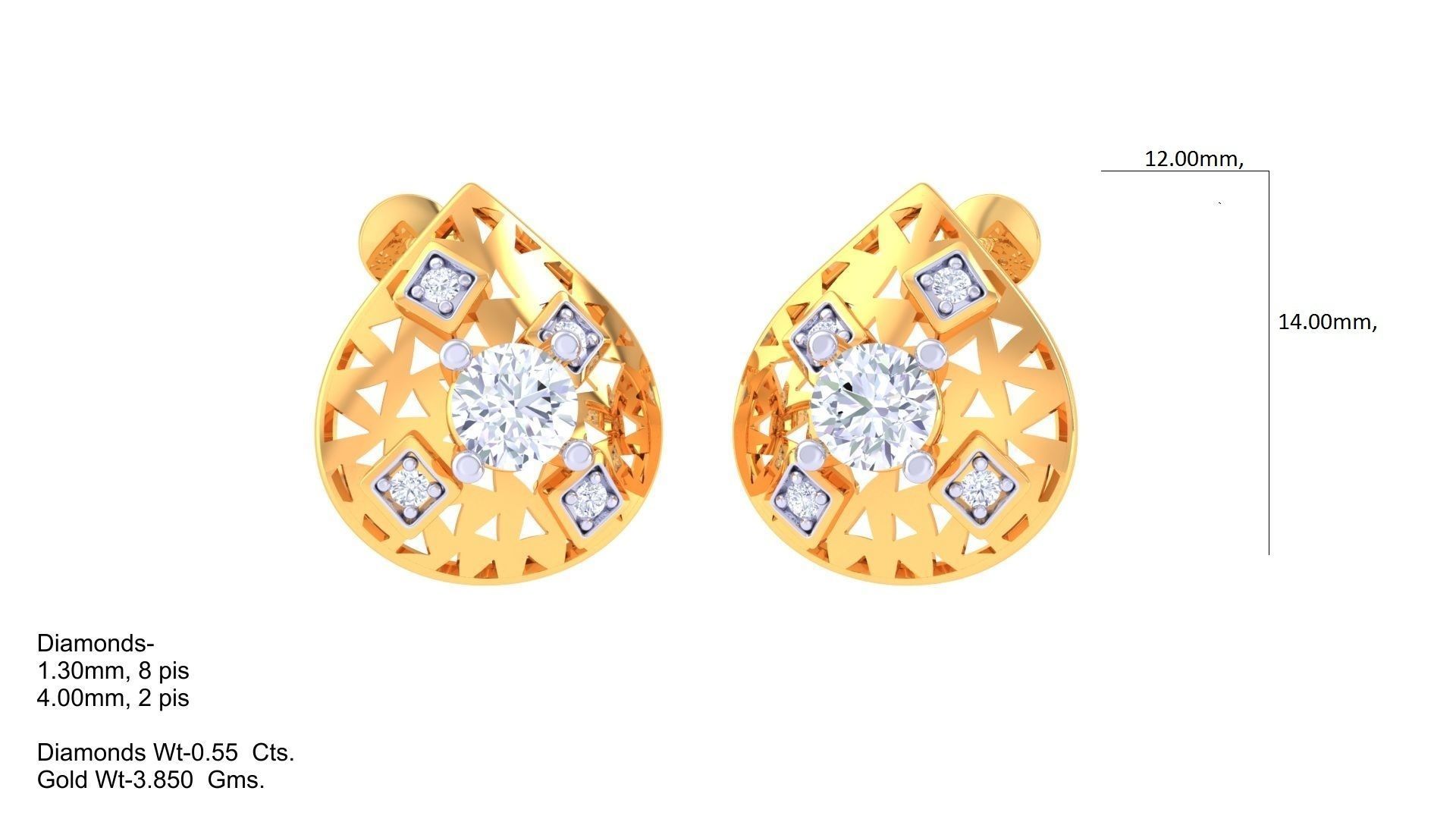 Women solitaire studs mesh Earrings 3dm stl 3mf obj glb gltf mtl 3D print model_1