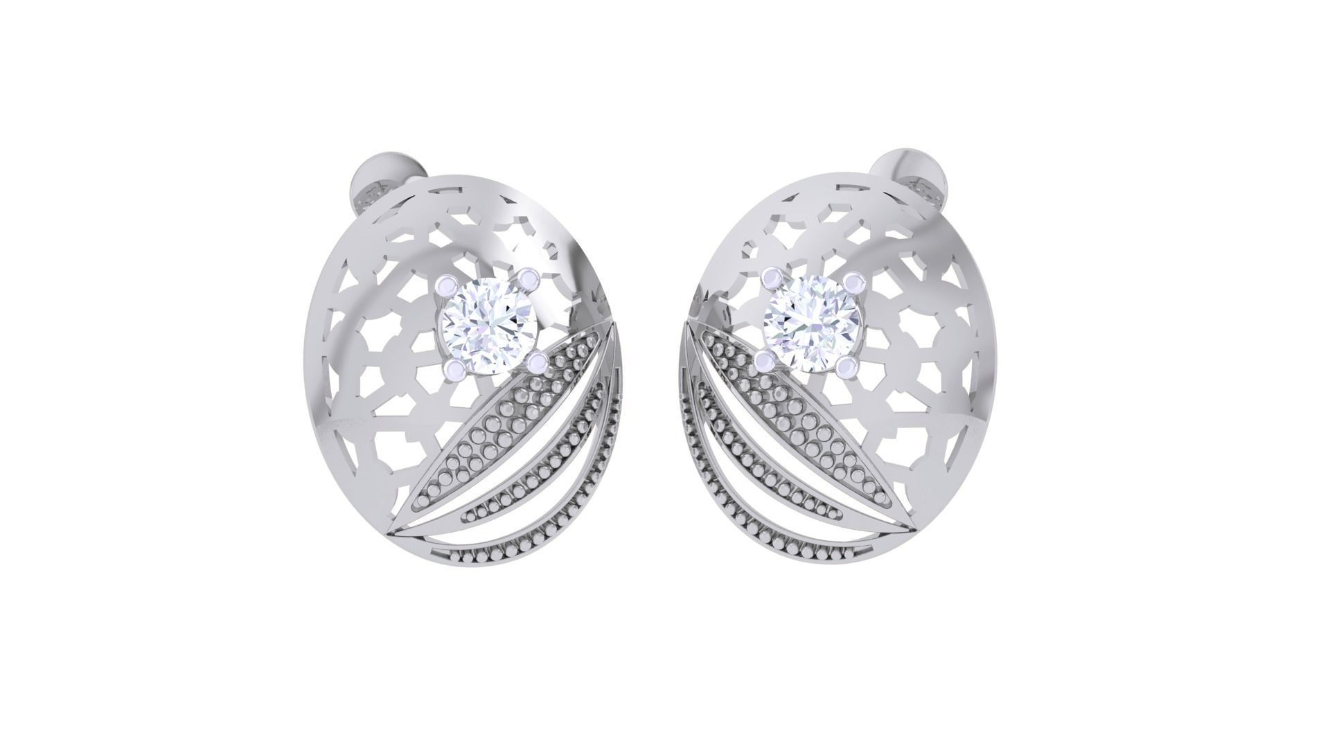 Women solitaire studs mesh Earrings 3dm stl 3mf obj glb gltf mtl 3D print model_5
