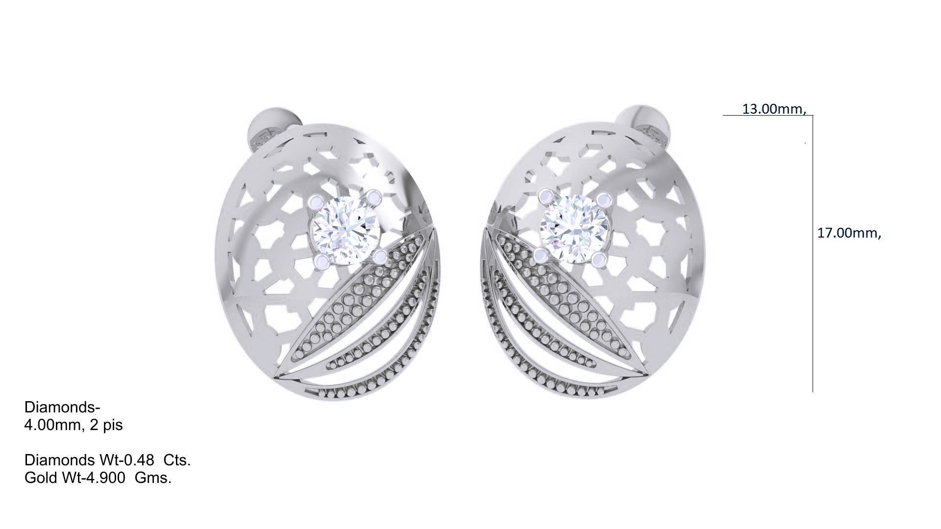 Women solitaire studs mesh Earrings 3dm stl 3mf obj glb gltf mtl 3D print model_2