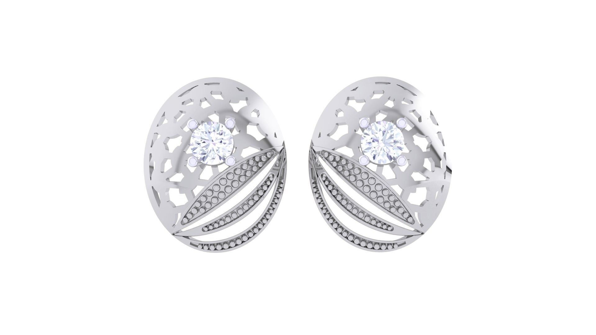 Women solitaire studs mesh Earrings 3dm stl 3mf obj glb gltf mtl 3D print model_8