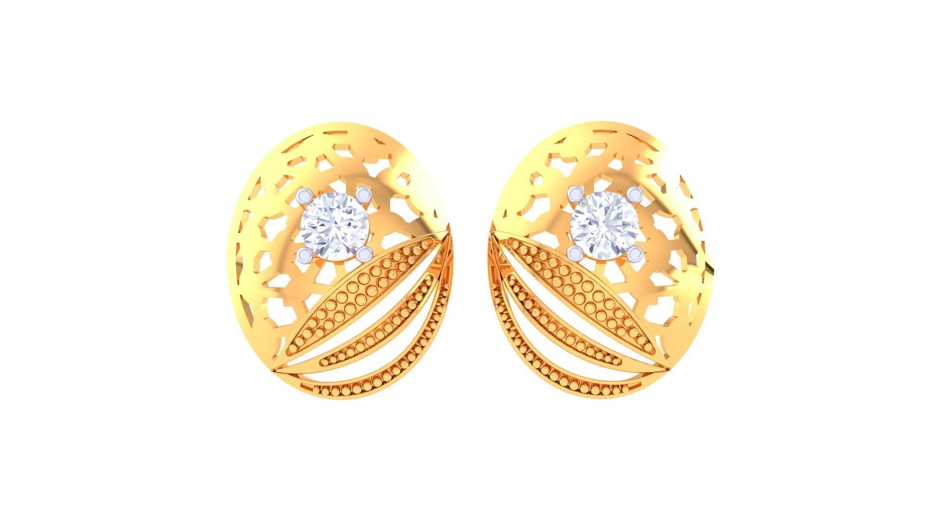 Women solitaire studs mesh Earrings 3dm stl 3mf obj glb gltf mtl 3D print model_7