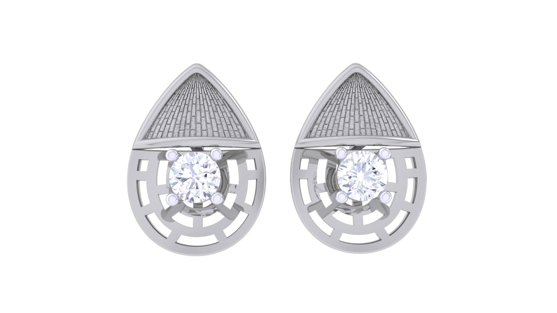 Women solitaire studs mesh Earrings 3dm stl 3mf obj glb gltf mtl 3D print model_9
