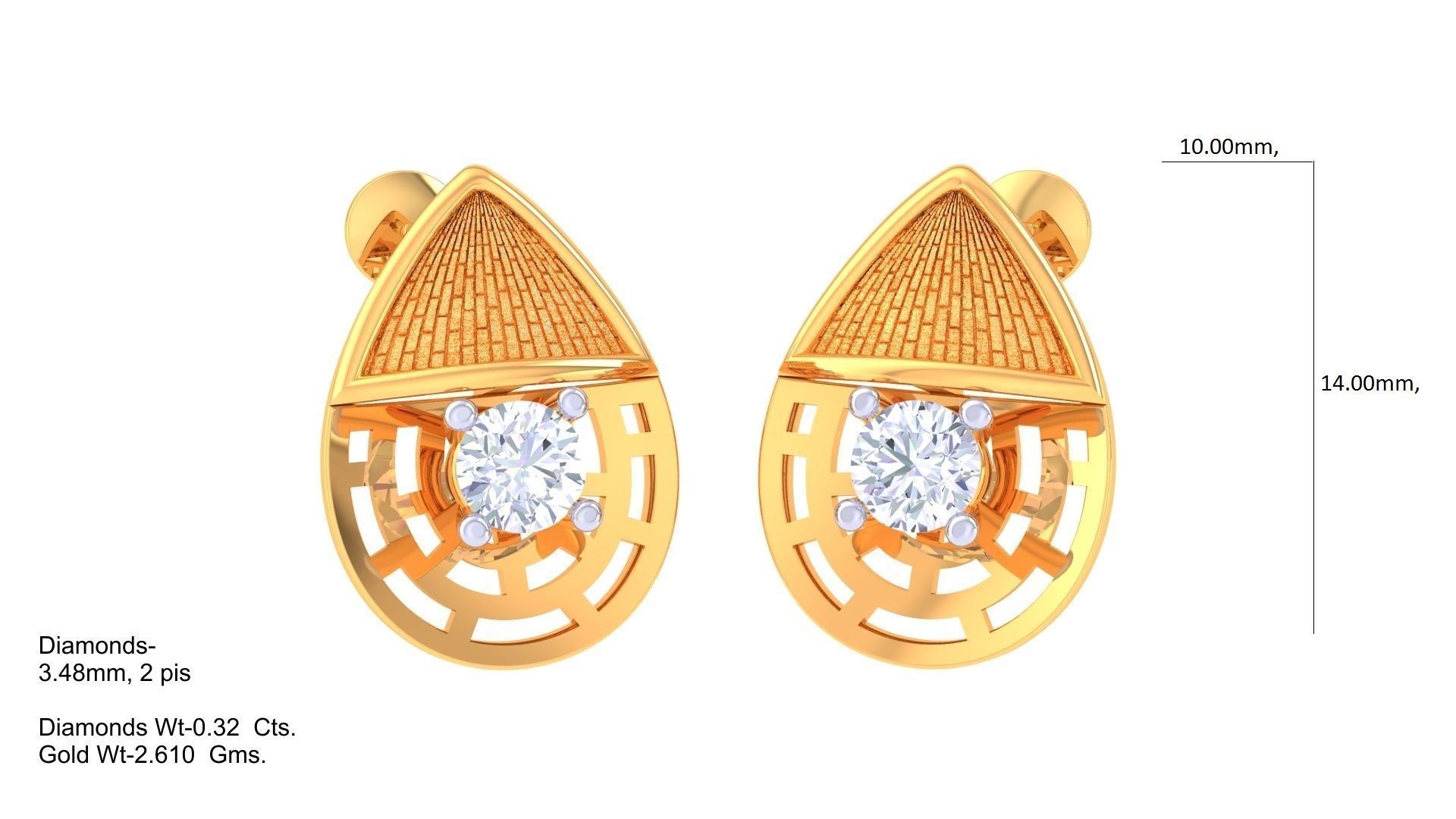 Women solitaire studs mesh Earrings 3dm stl 3mf obj glb gltf mtl 3D print model_3