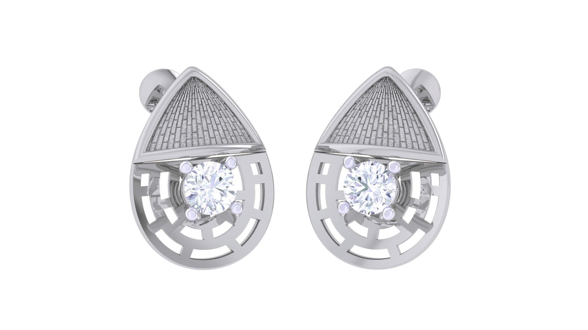 Women solitaire studs mesh Earrings 3dm stl 3mf obj glb gltf mtl 3D print model_6