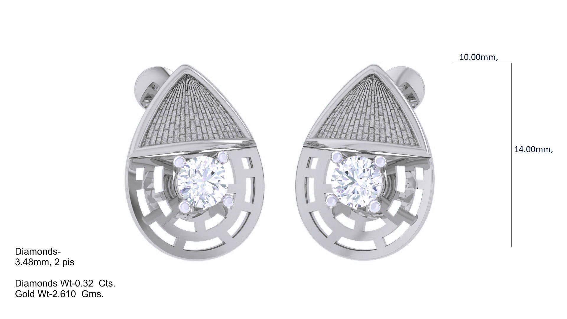 Women solitaire studs mesh Earrings 3dm stl 3mf obj glb gltf mtl 3D print model_1