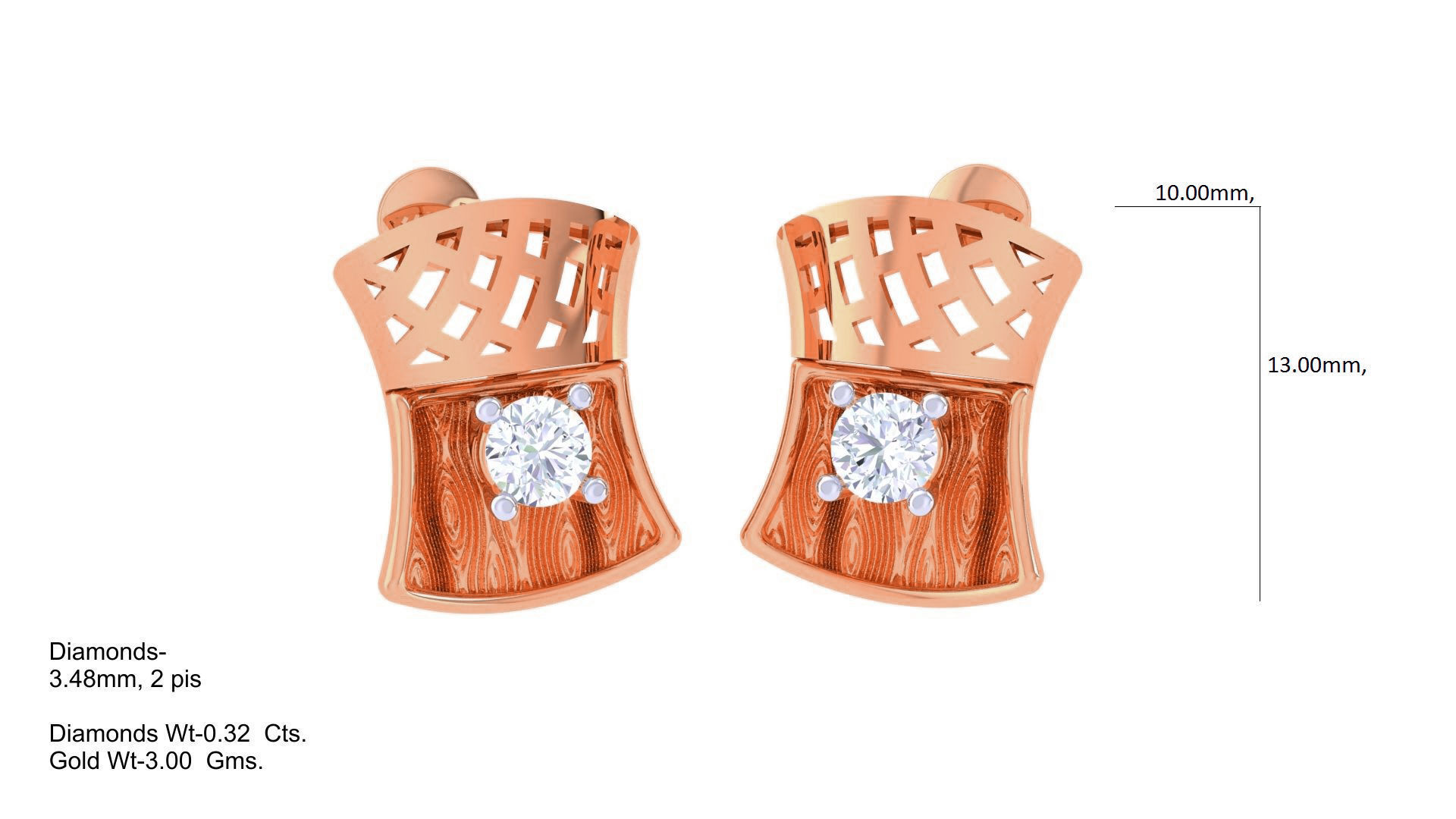 Women solitaire studs mesh Earrings 3dm stl 3mf obj glb gltf mtl 3D print model_2