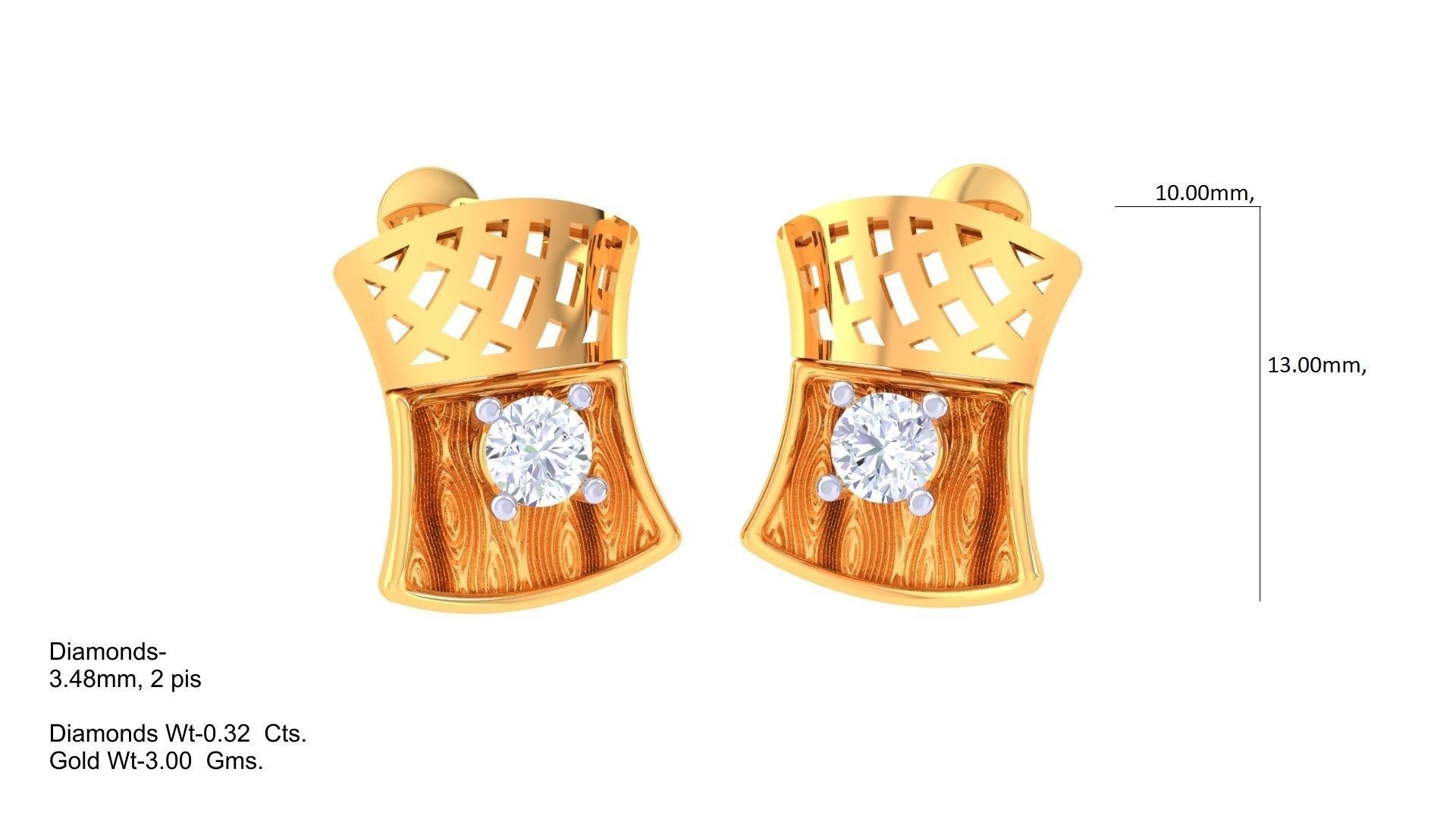 Women solitaire studs mesh Earrings 3dm stl 3mf obj glb gltf mtl 3D print model_1