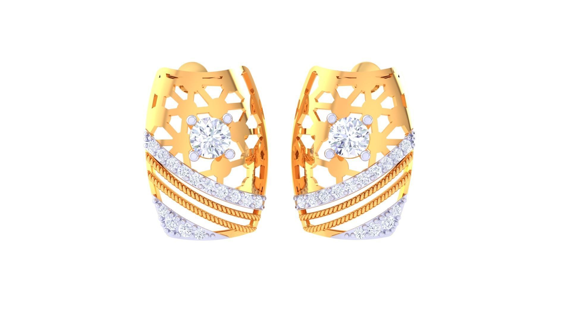 Women solitaire studs mesh Earrings 3dm stl 3mf obj glb gltf mtl 3D print model_4