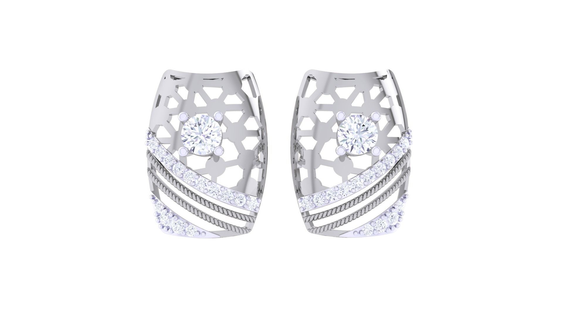 Women solitaire studs mesh Earrings 3dm stl 3mf obj glb gltf mtl 3D print model_7