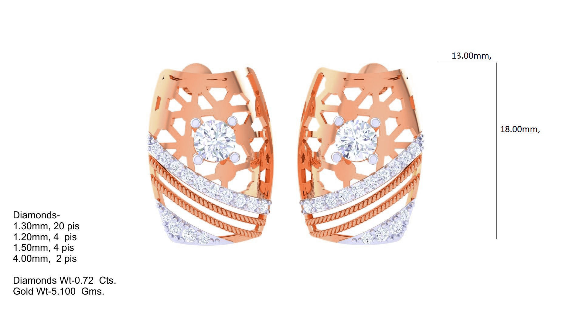 Women solitaire studs mesh Earrings 3dm stl 3mf obj glb gltf mtl 3D print model_3