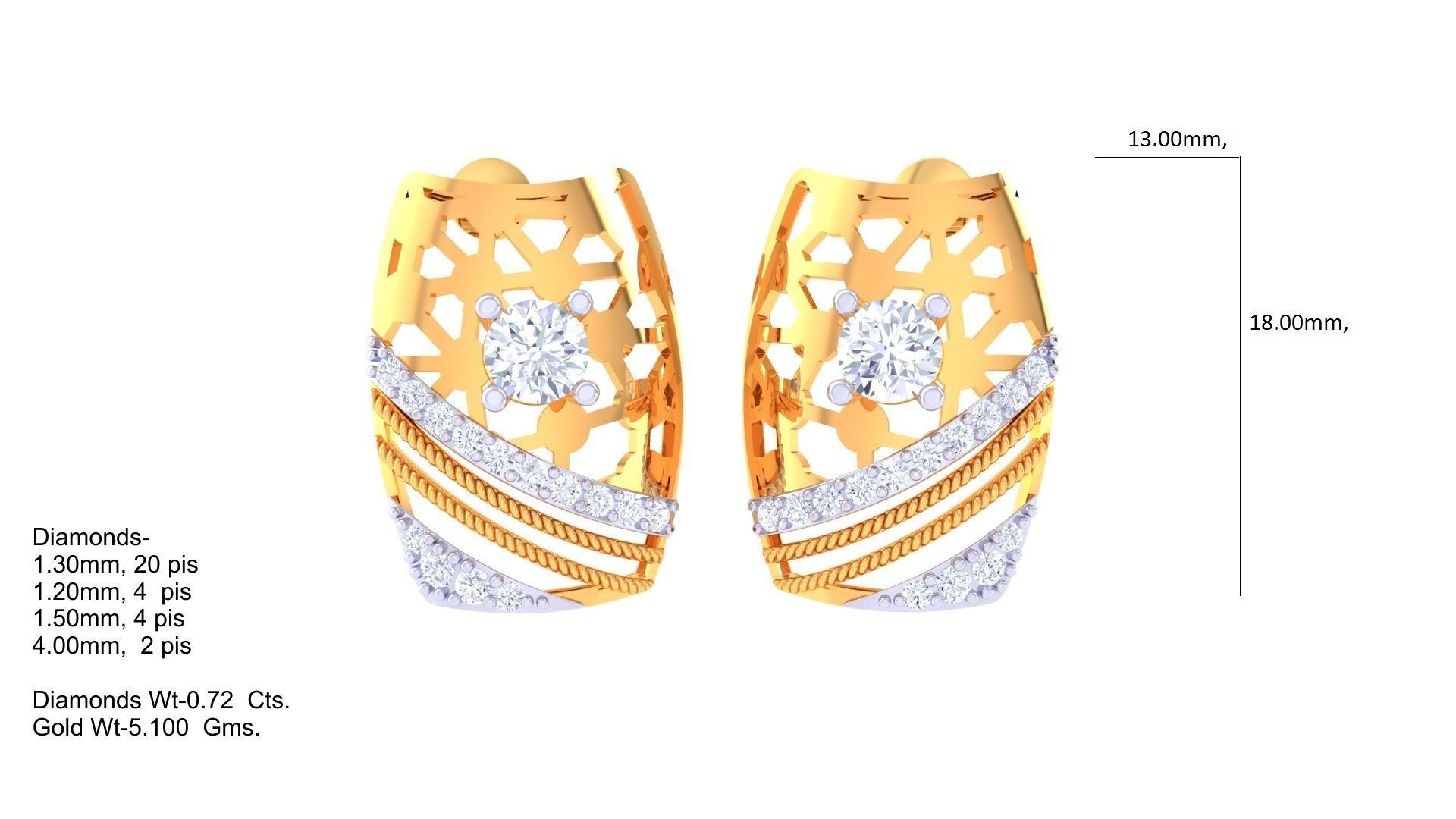 Women solitaire studs mesh Earrings 3dm stl 3mf obj glb gltf mtl 3D print model_1