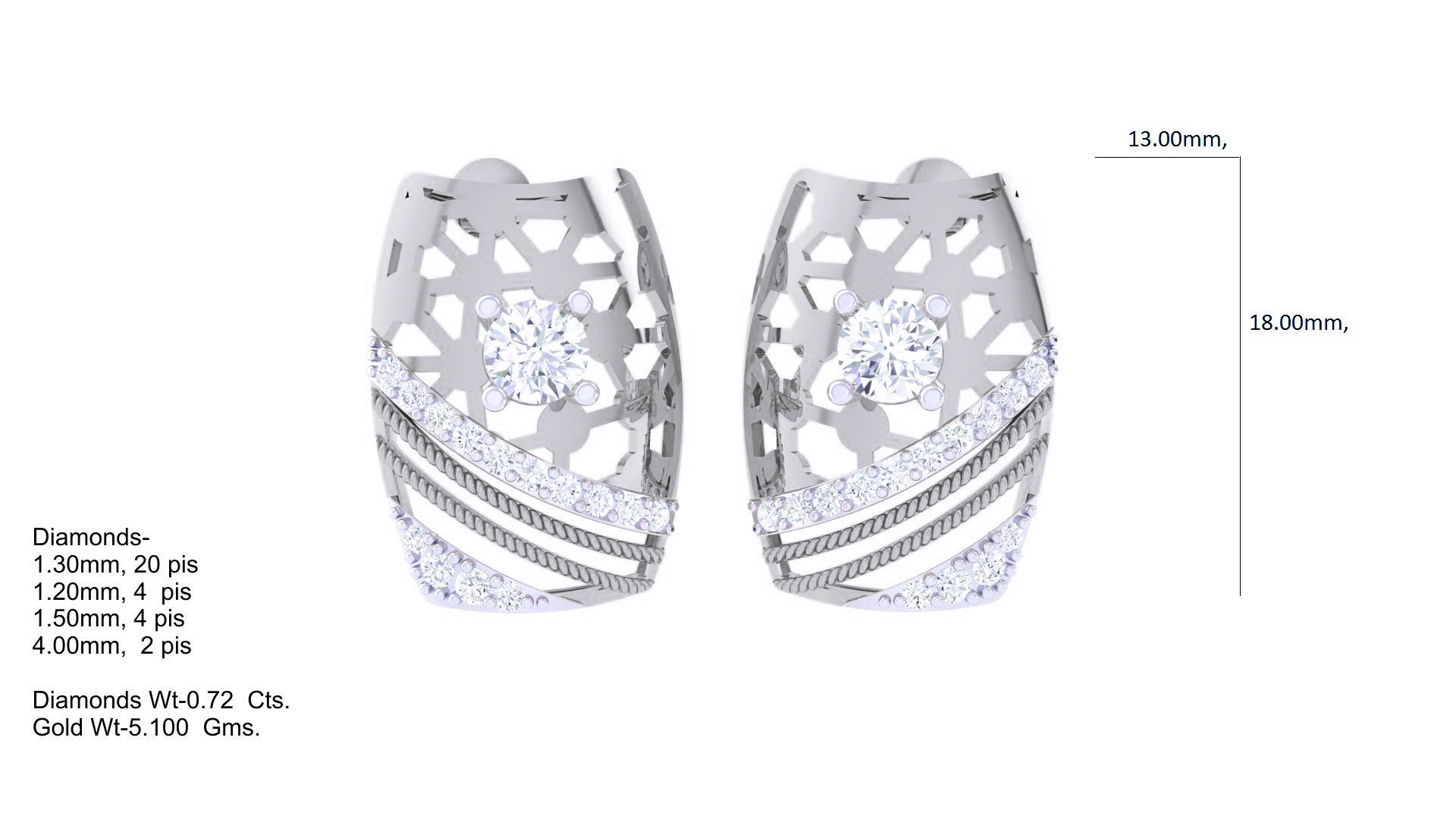 Women solitaire studs mesh Earrings 3dm stl 3mf obj glb gltf mtl 3D print model_2