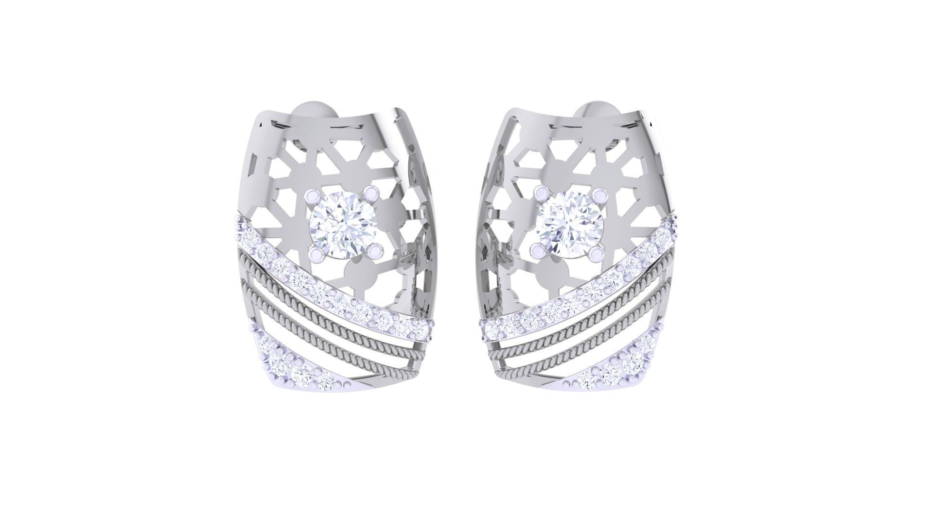Women solitaire studs mesh Earrings 3dm stl 3mf obj glb gltf mtl 3D print model_5