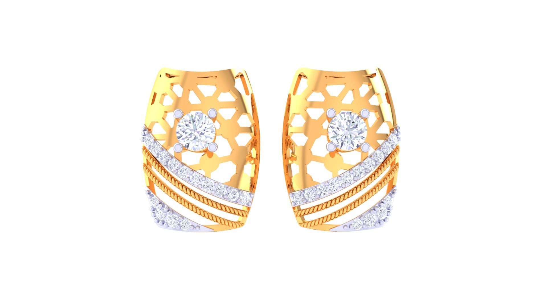 Women solitaire studs mesh Earrings 3dm stl 3mf obj glb gltf mtl 3D print model_8