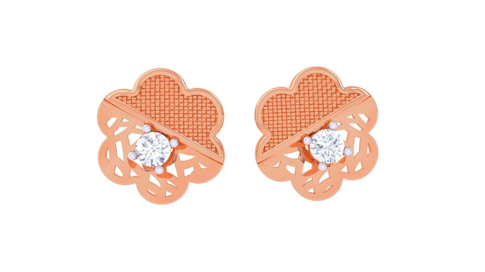 Women solitaire studs mesh Earrings 3dm stl 3mf obj glb gltf mtl 3D print model_9