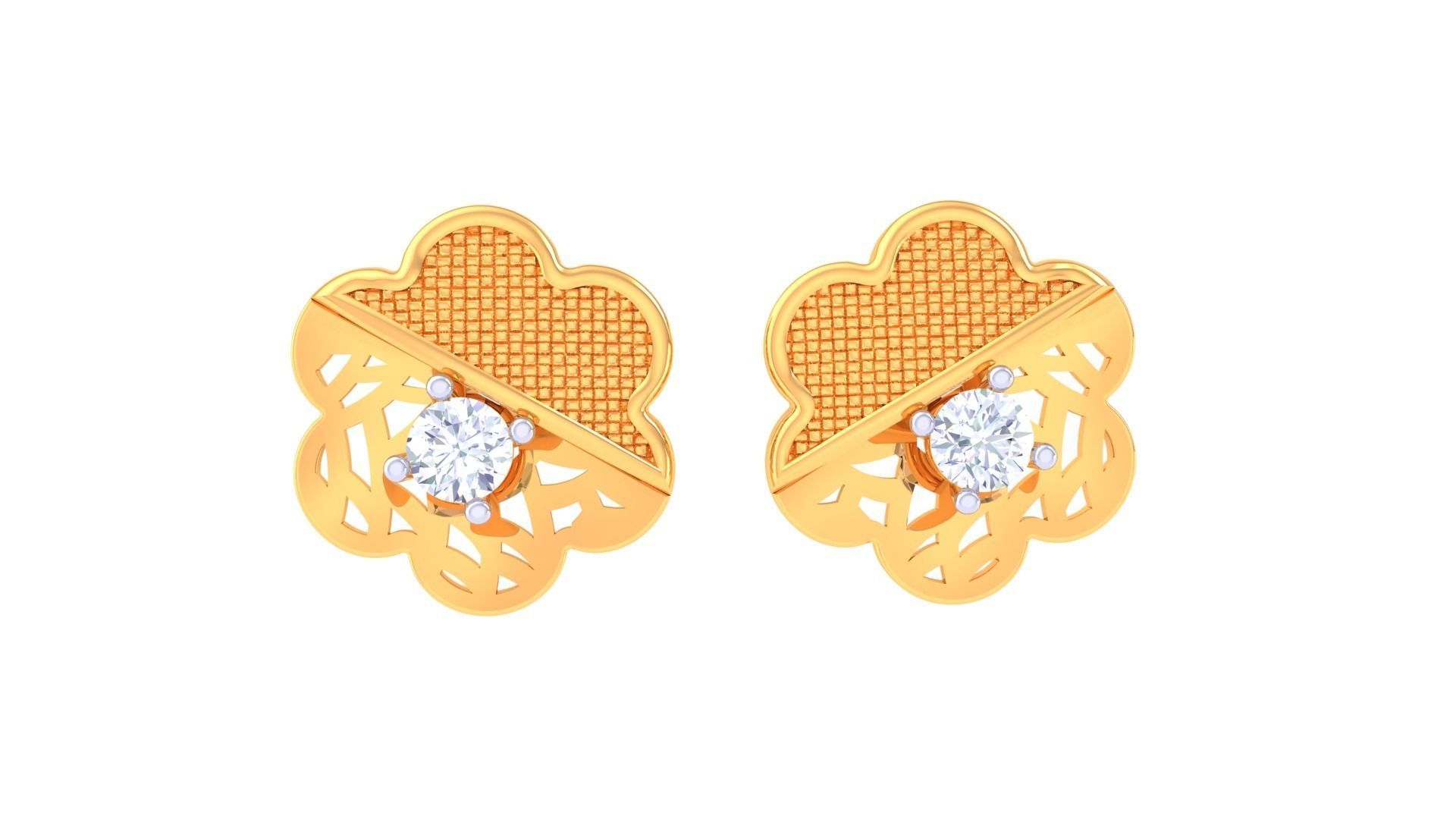 Women solitaire studs mesh Earrings 3dm stl 3mf obj glb gltf mtl 3D print model_7