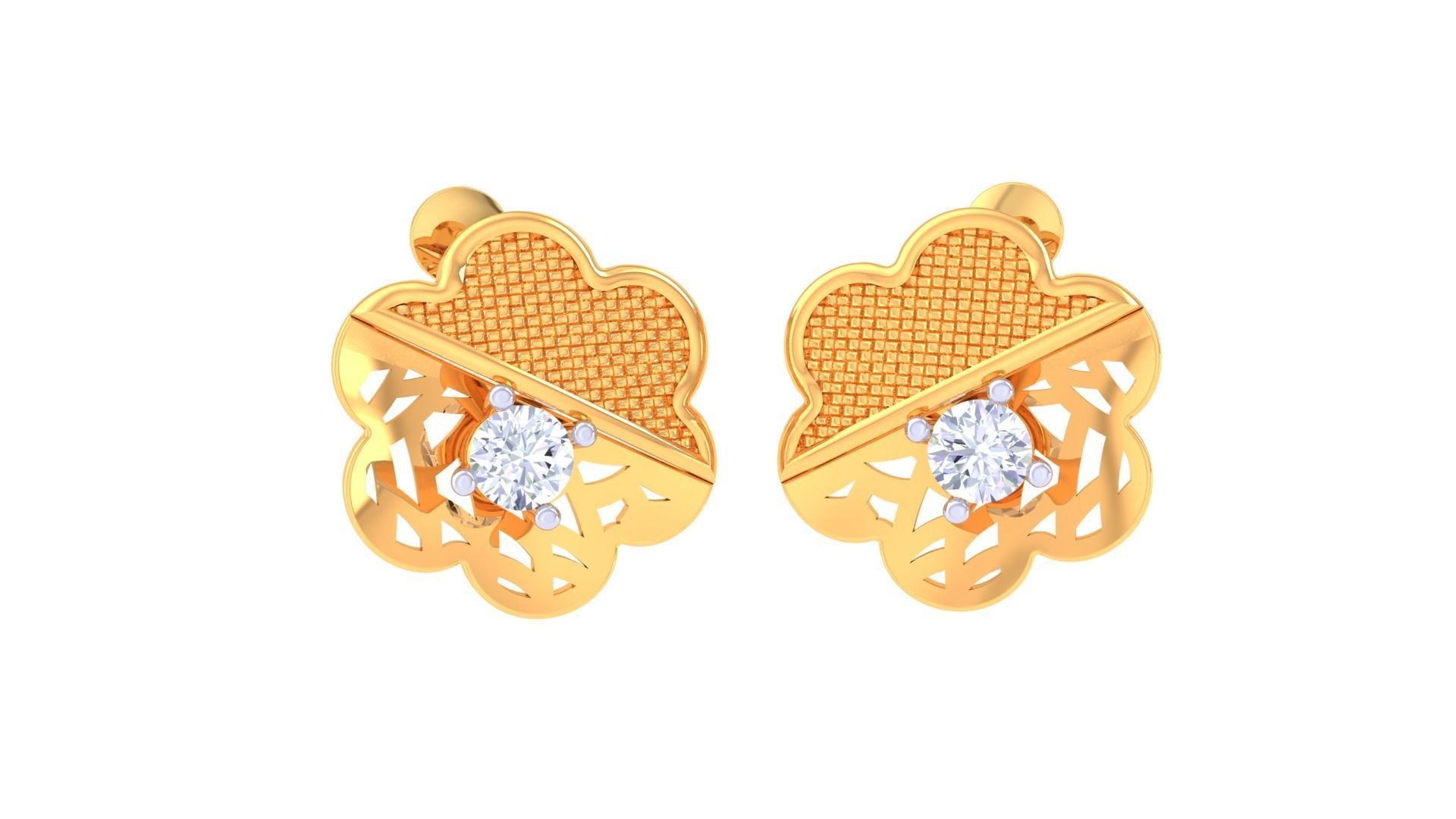 Women solitaire studs mesh Earrings 3dm stl 3mf obj glb gltf mtl 3D print model_5