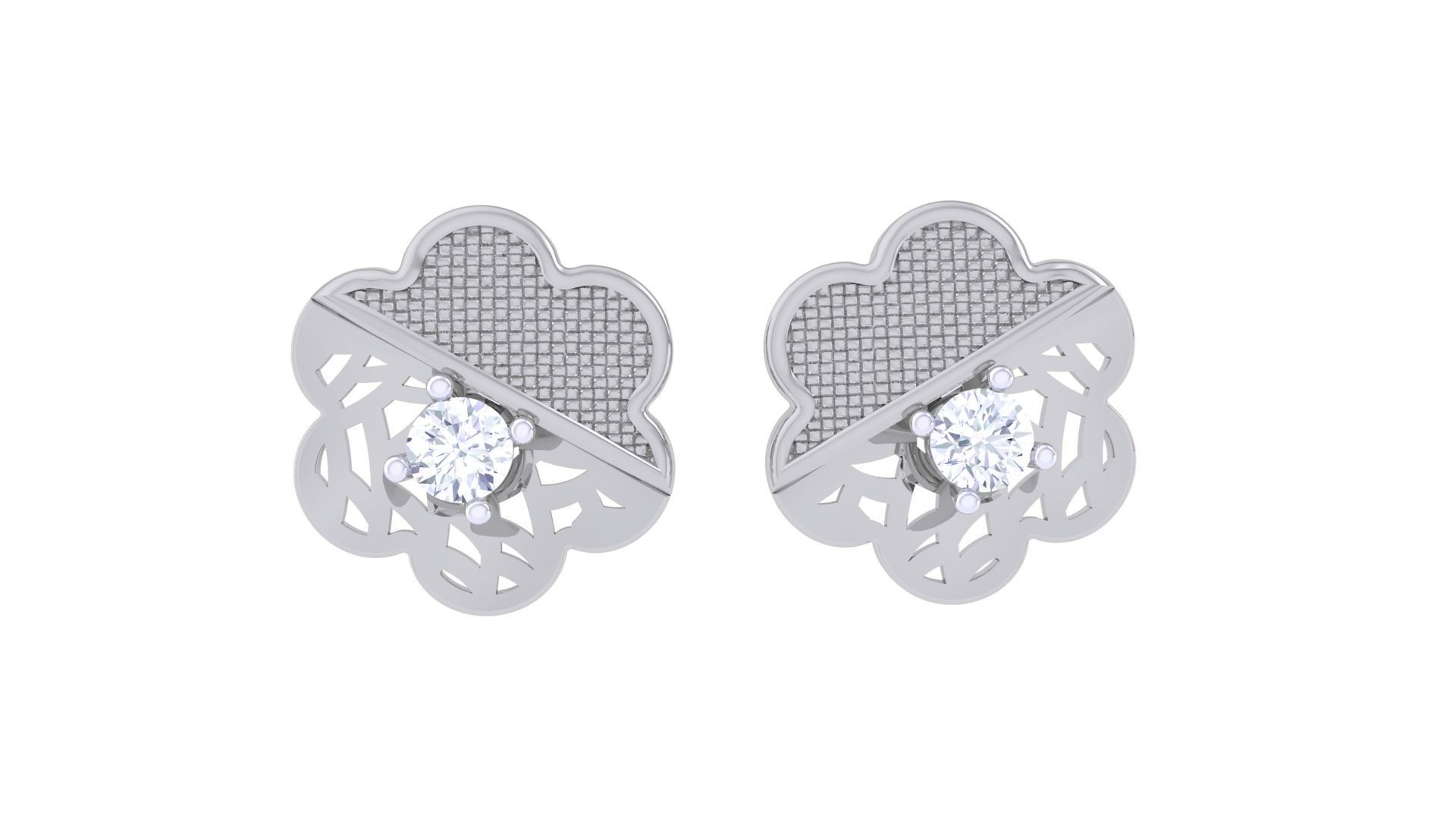 Women solitaire studs mesh Earrings 3dm stl 3mf obj glb gltf mtl 3D print model_8