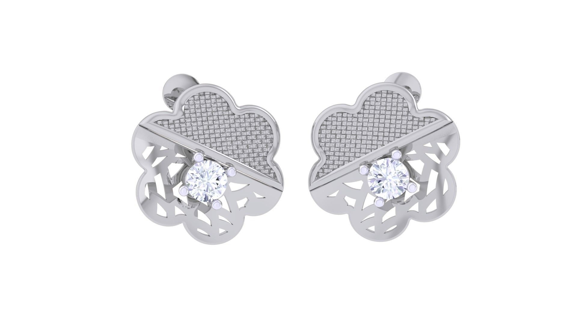 Women solitaire studs mesh Earrings 3dm stl 3mf obj glb gltf mtl 3D print model_6