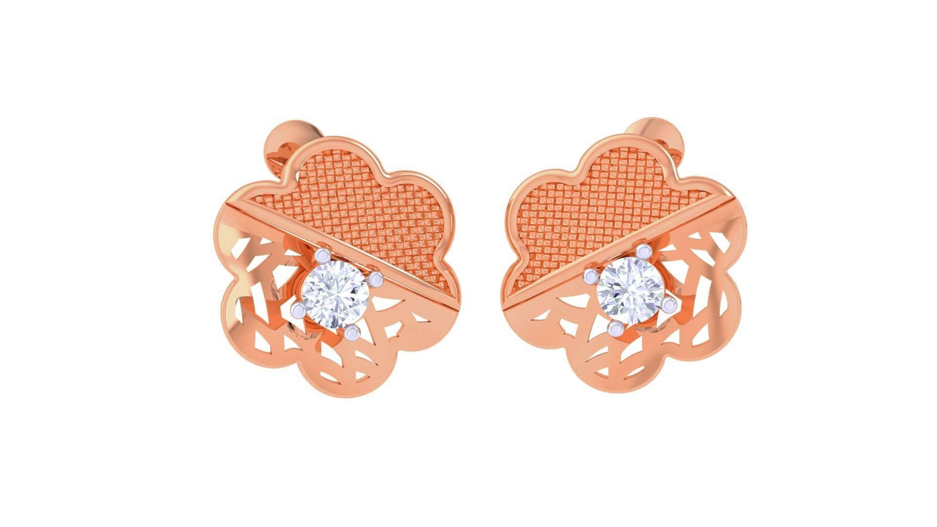 Women solitaire studs mesh Earrings 3dm stl 3mf obj glb gltf mtl 3D print model_4