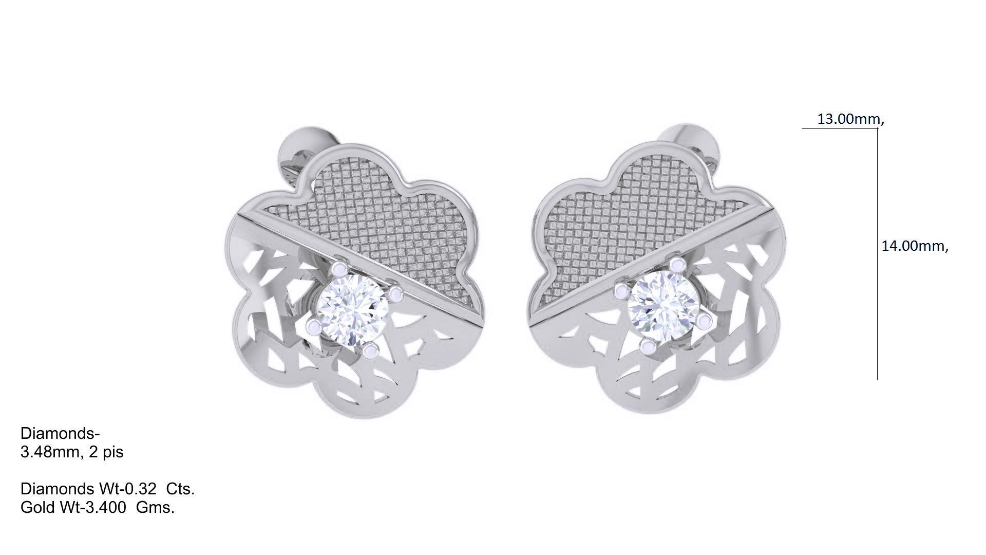 Women solitaire studs mesh Earrings 3dm stl 3mf obj glb gltf mtl 3D print model_2