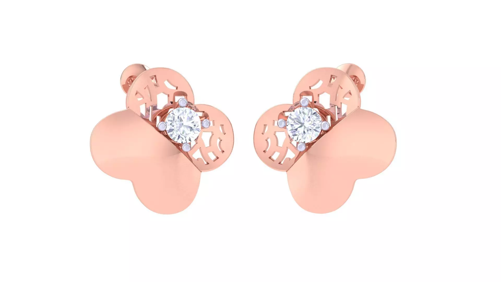 Women solitaire studs mesh Earrings 3dm stl 3mf obj glb gltf mtl 3D print model_0