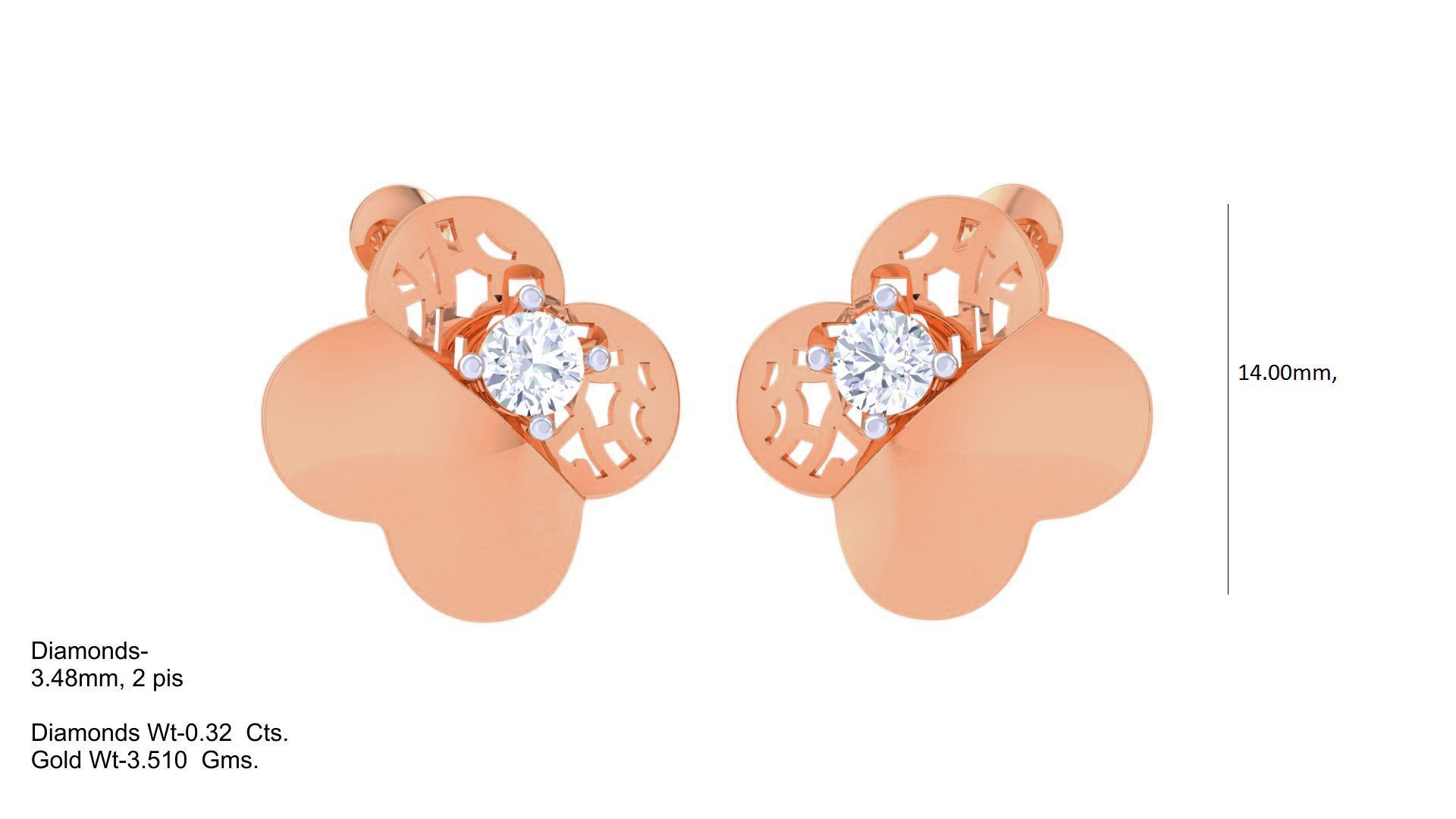 Women solitaire studs mesh Earrings 3dm stl 3mf obj glb gltf mtl 3D print model_3