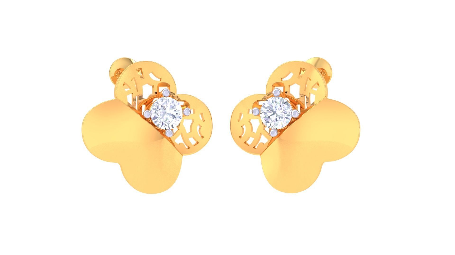 Women solitaire studs mesh Earrings 3dm stl 3mf obj glb gltf mtl 3D print model_4